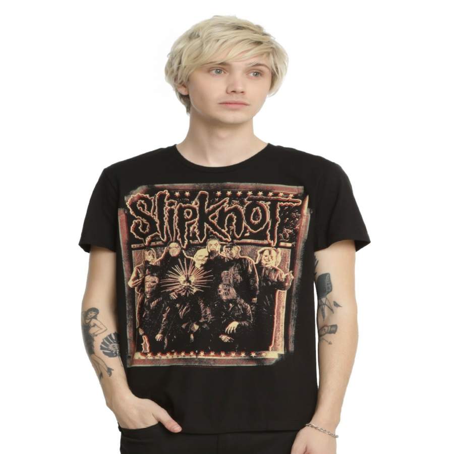 Fashion Men’S T-Shirt Funny T-Shirts Slipknot Group Frame T-Shirt Men Cotton T Shirt Casual Shirt