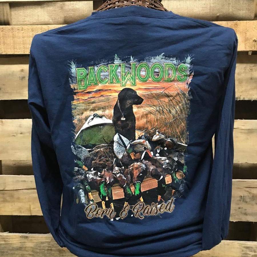 Backwoods Born & Raised Lab Dog Duck Hunting Long Sleeve Bright Unisex T Shirt