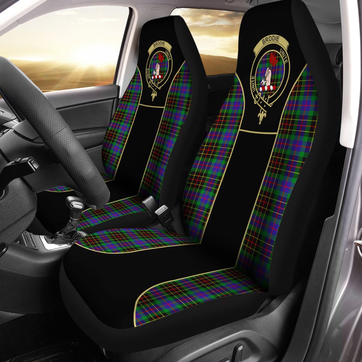 Brodie Hunting Modern Scottish Tartan Clan Crest Badge Car Seat Cover Size Universal Fit