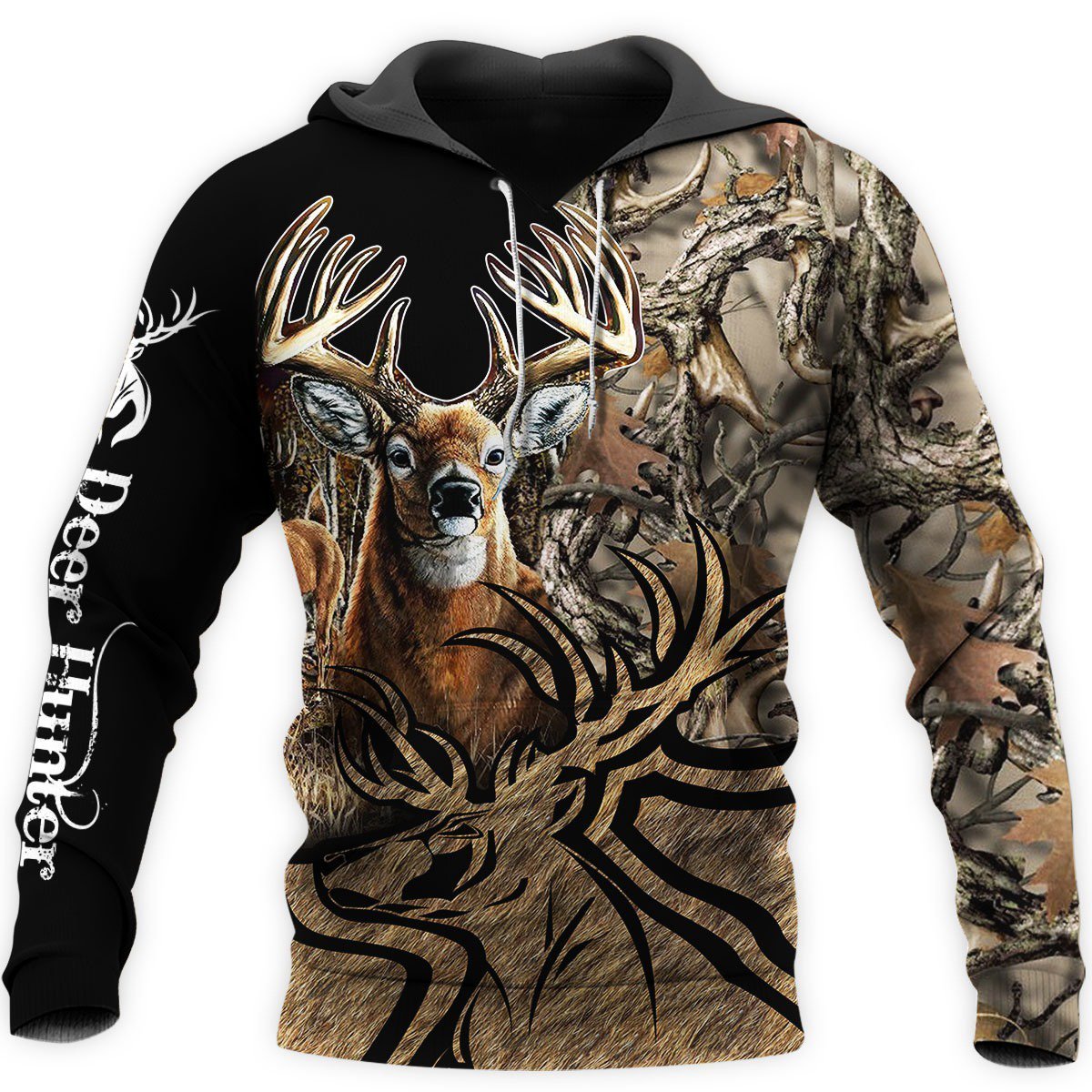 Camo Caribou Deer Hunting Hoodie T-Shirt Sweatshirt Nm