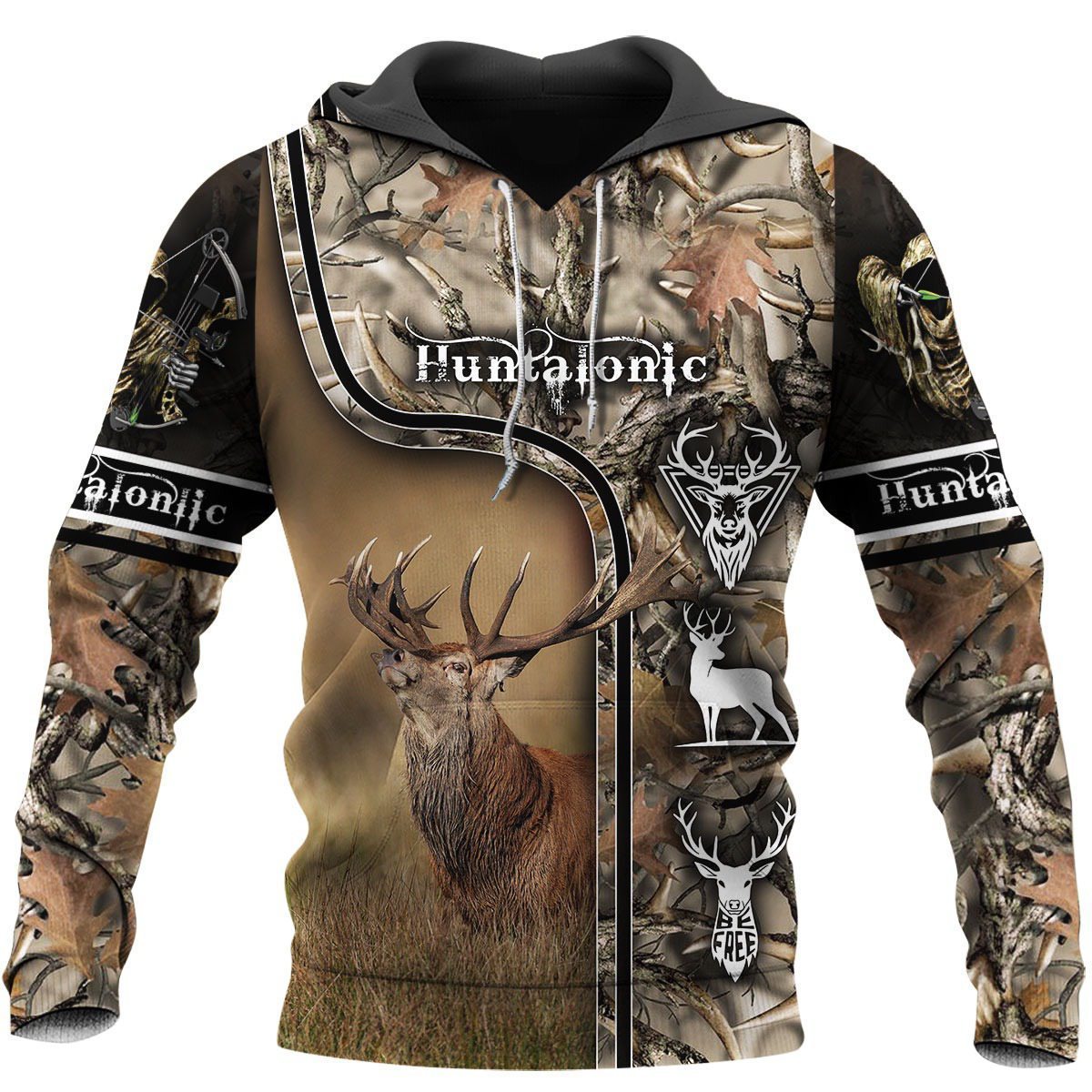 Camo Caribou Deer Hunting Hoodie Sweatshirt T-Shirt Nm