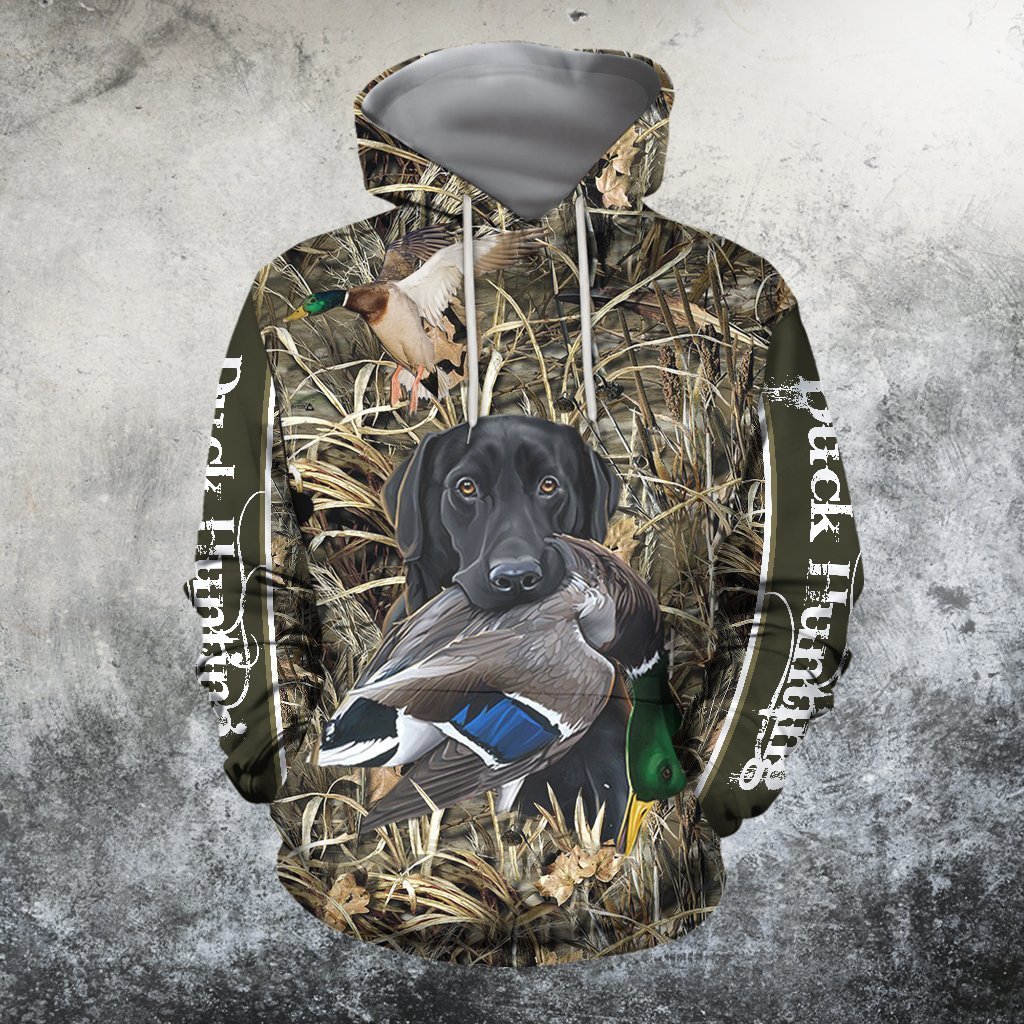 3D All Over Printed Black Dog Hunting Duck Hoodie