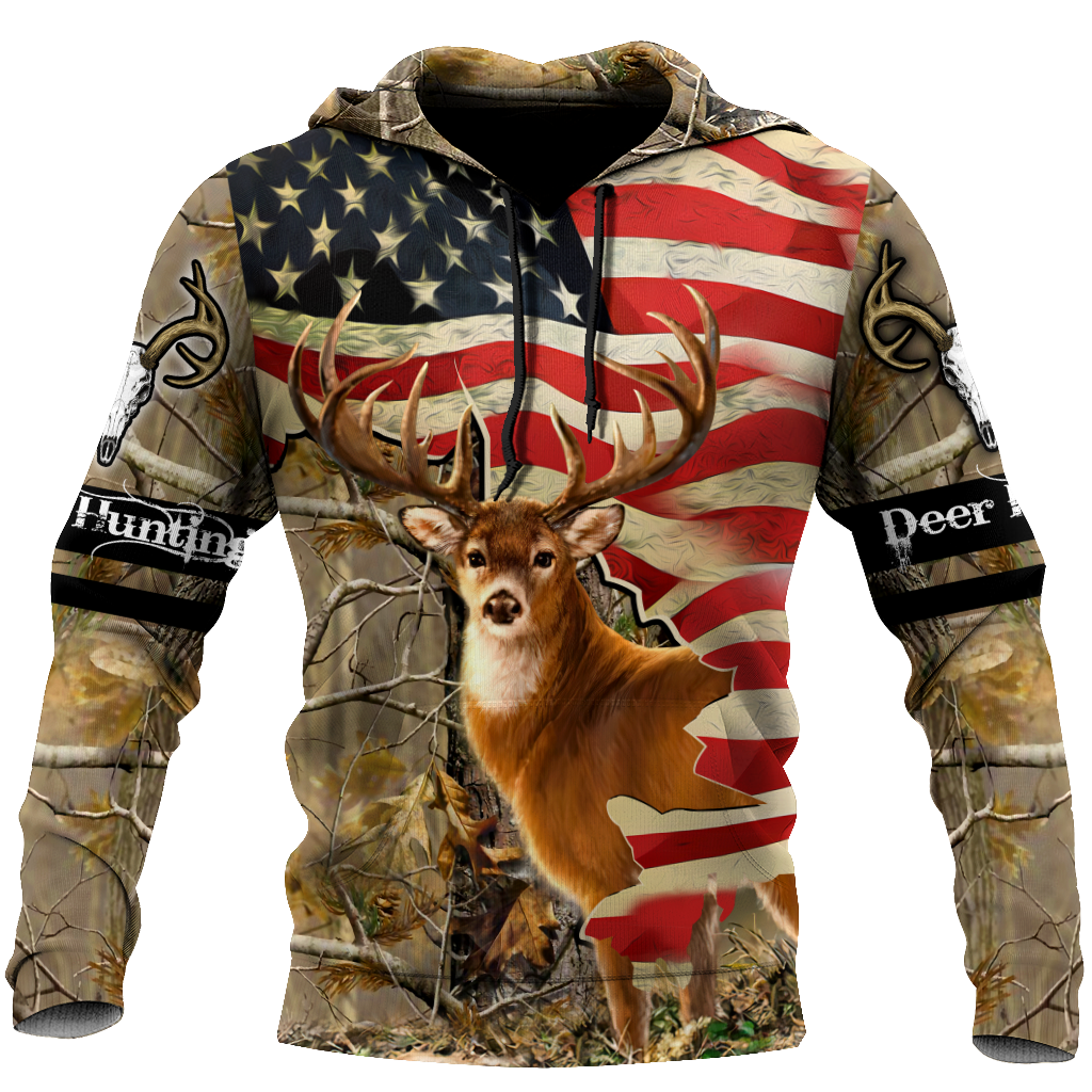 Deer Hunting America Flag 3D All Over Printed Shirts Lam