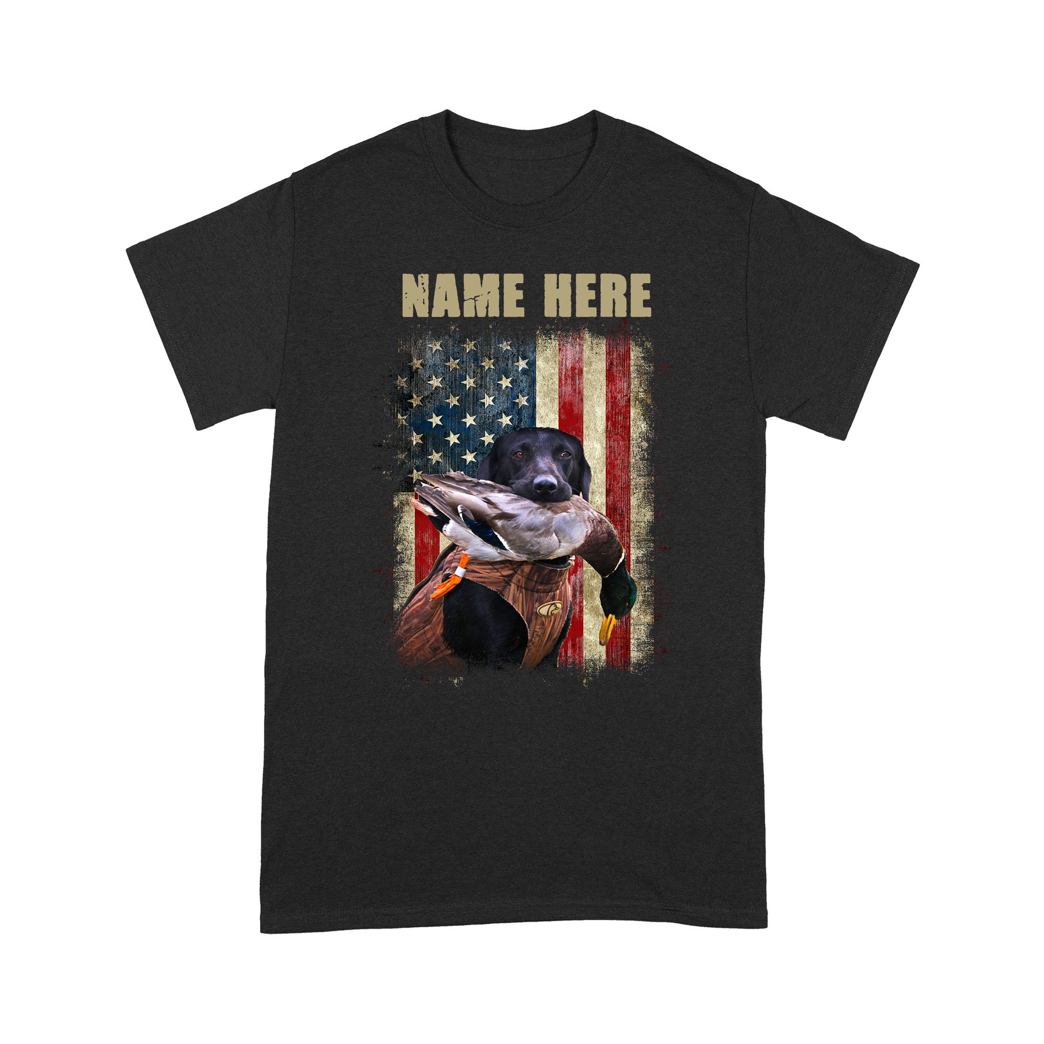 Customized Name Duck Hunting Dogs Black Labrador Retriever American Flag Patriotic Hunting D02 Nqs2459 Standard T-Shirt