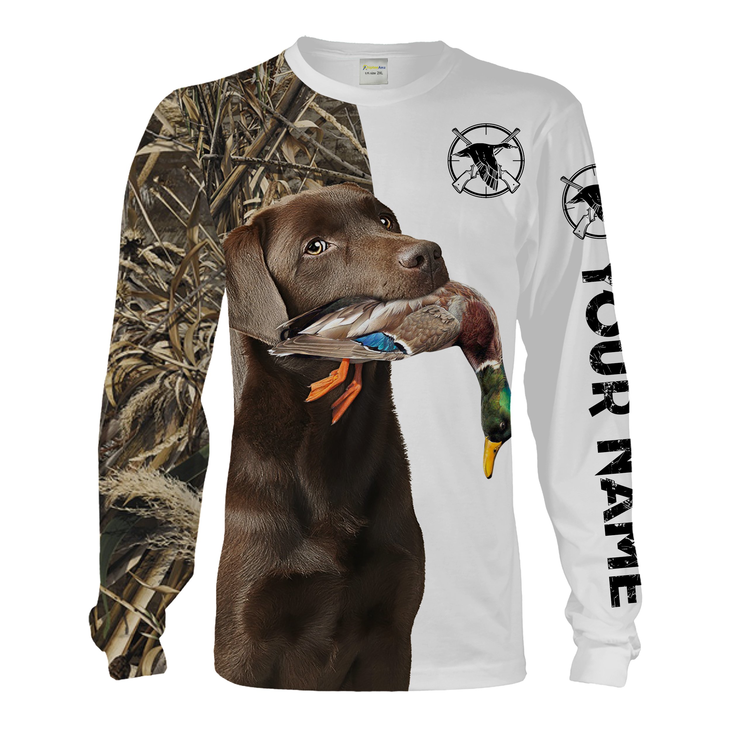 Duck Hunting With Dog Chocolate Labrador Retriever Custom Name 3D All Over Print Shirt Hoodie Personalized Hunting Gifts Fsd1862