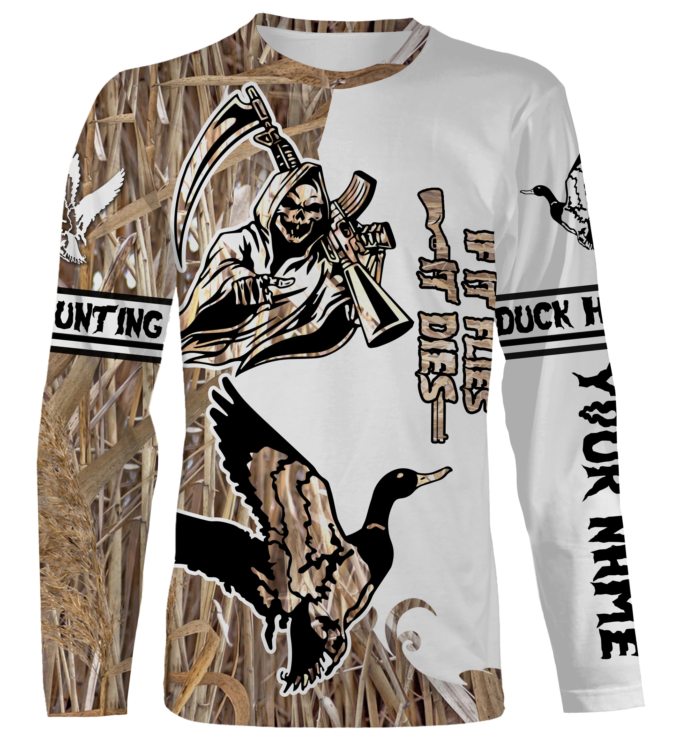 Duck Hunting Grim Reaper If It Flies It Dies All Over Print Shirts, Hoodie, Long Sleeve, Personalized Hunting Gifts Fsd2545