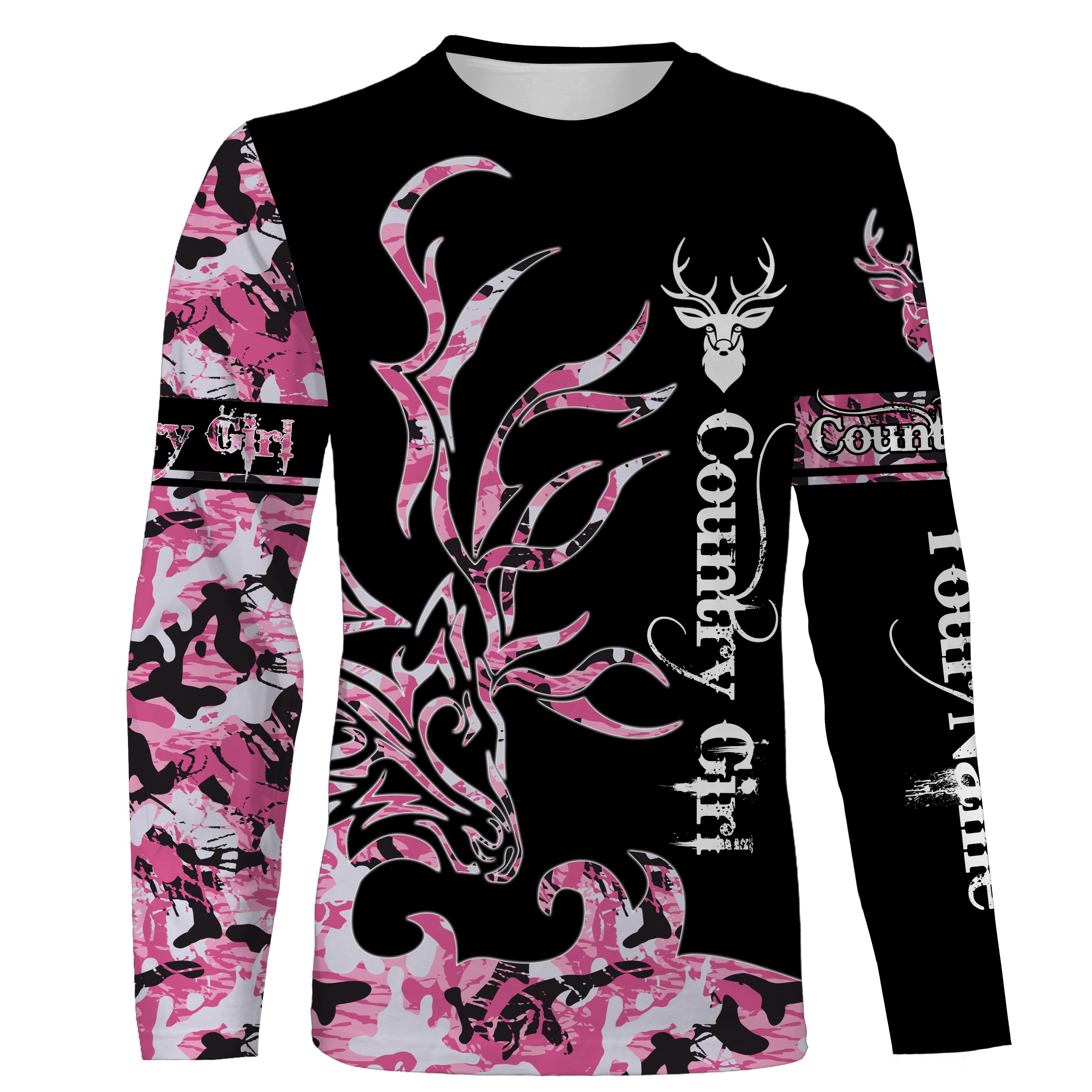 Country Girl Deer Hunting Grunge Pink Camo Custom Name All Over Printed Shirt, Hoodie, Girl Hunting Apparel Fsd2555