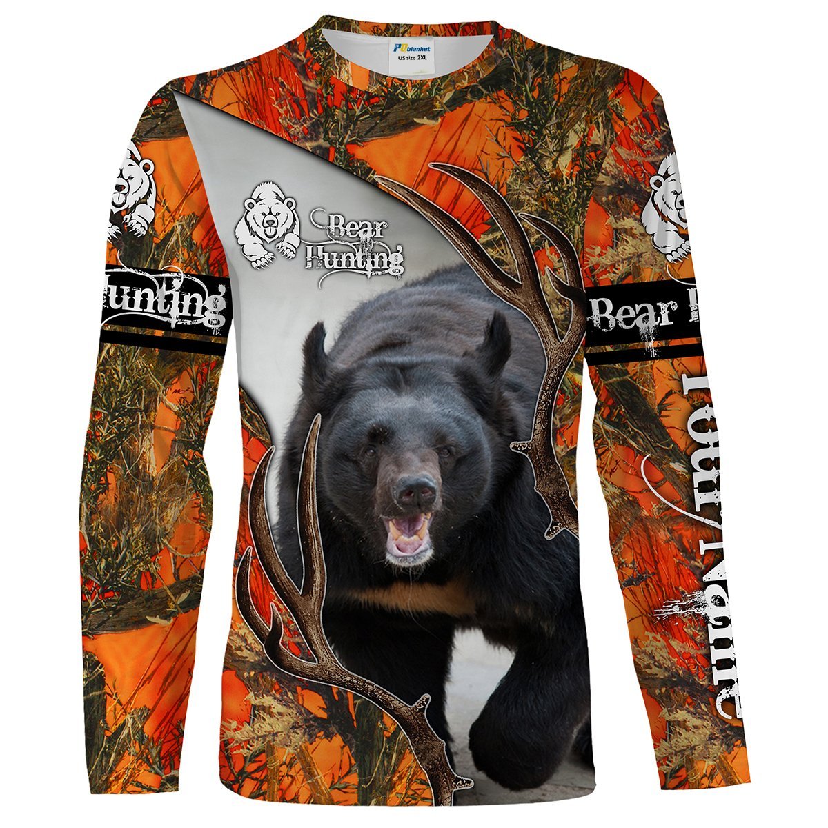 Black Bear Hunting Camouflage Orange Customize Name 3D All Over Printed Shirts Personalized Hunting Gifts Fsd2383