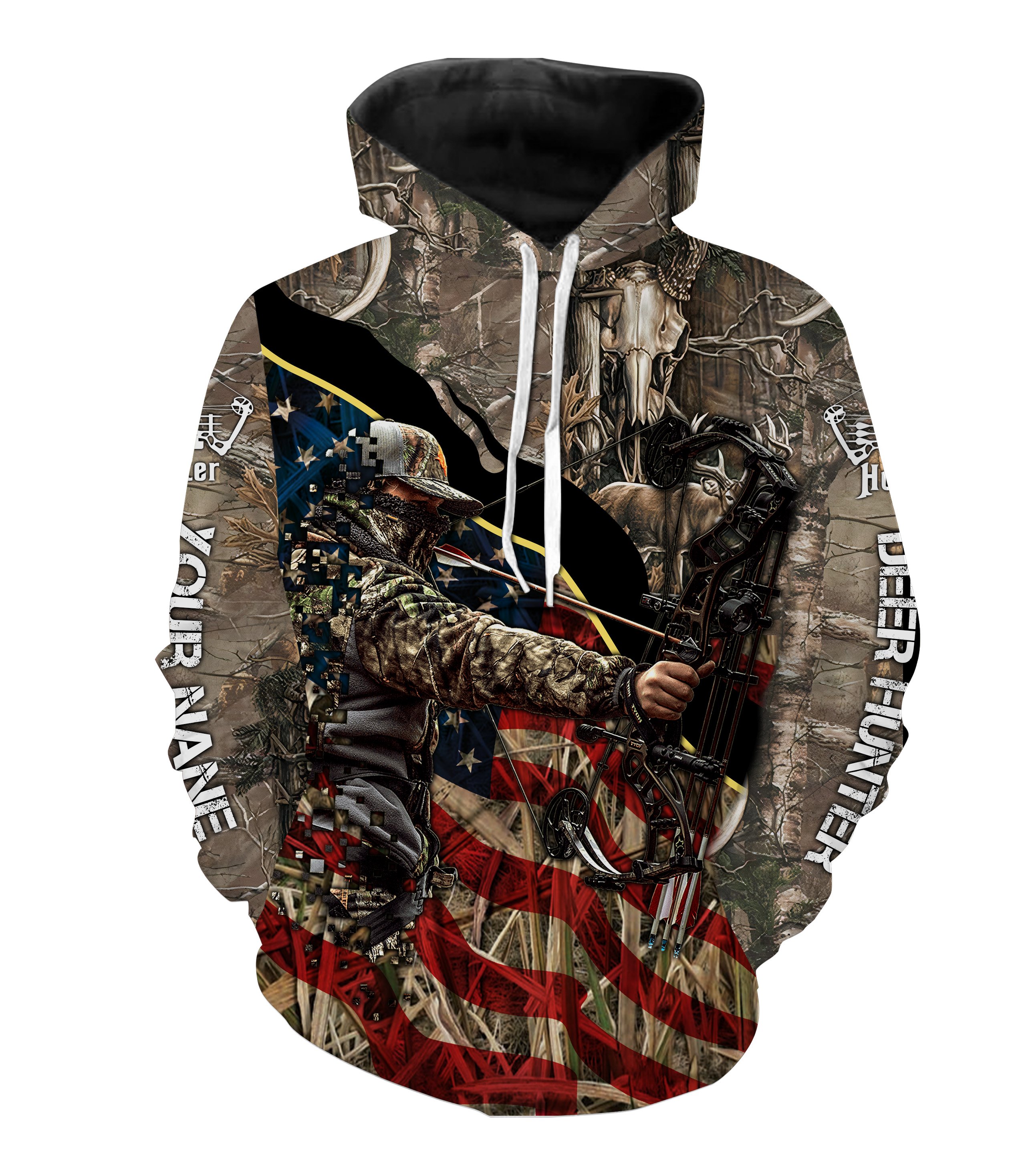 Archery Bow Hunting American Flag Deer Hunting Custom Name 3D All Over Printed Shirts, Hoodie, Personalized Gifts Fsd2586