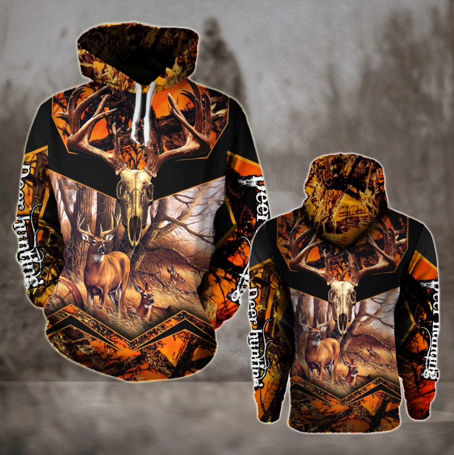 Deer Hunting Camo 3D All Over Print Hoodie Plus Size Orange Black – Nqs64