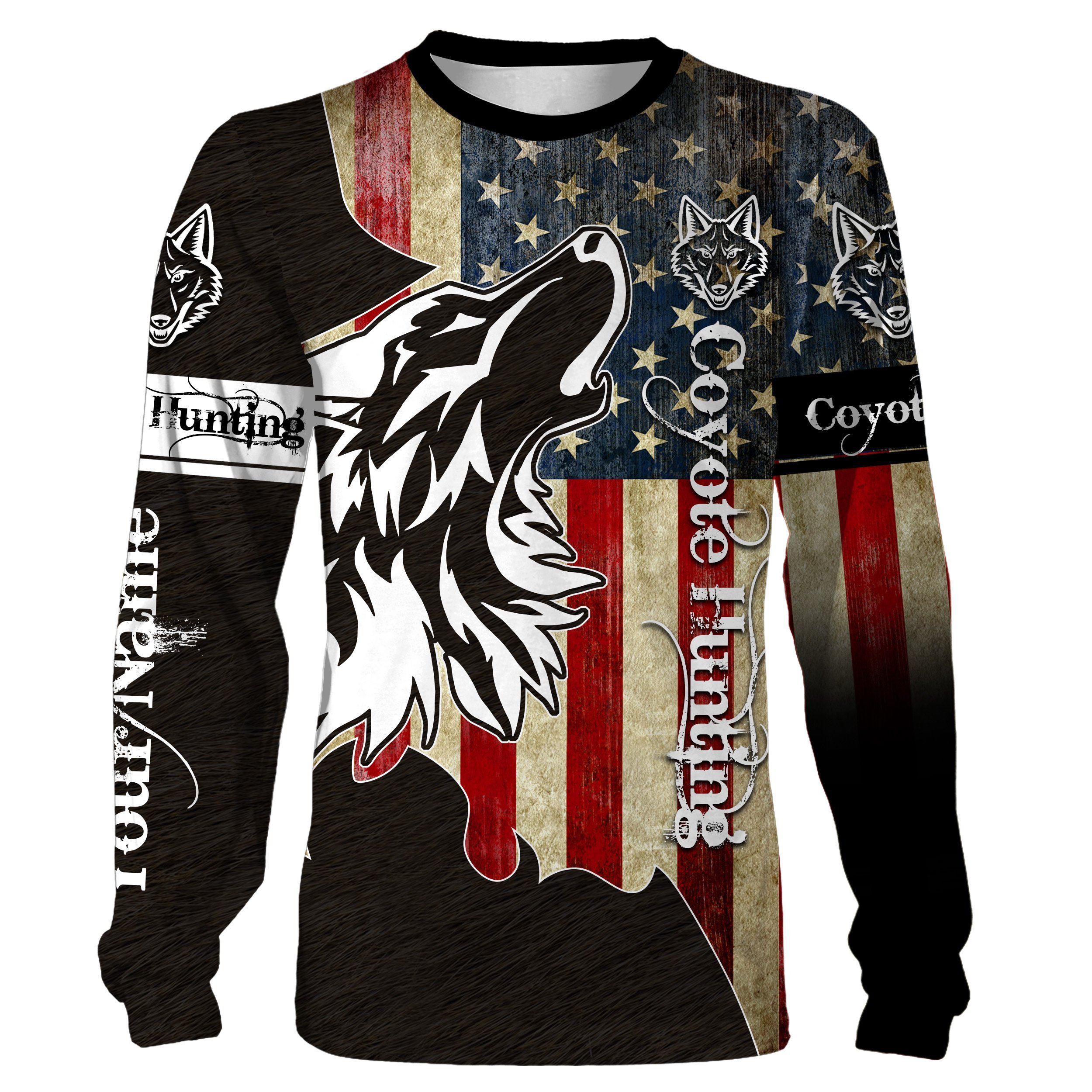 Coyote Hunting Camo American Flag Patriotic Coyote Tattoo Hunting Clothes Customize Name 3D All Over Printed Shirts Gift For Coyote Hunters Nqs1406