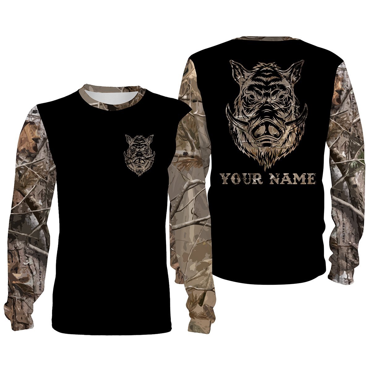 Boar Camouflage Custom Name All Over Print Shirts, Face Shield – Personalized Hunting Gifts – Fsd376