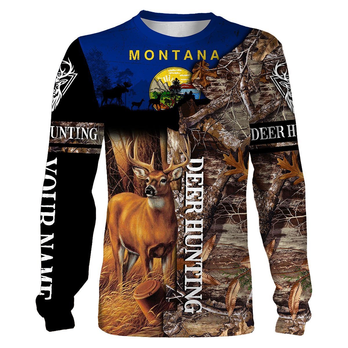 Deer Hunting Montana Flag Camo Custom Name 3D All Over Print Shirts, Face Shield – Personalized Hunting Gifts – Fsd258