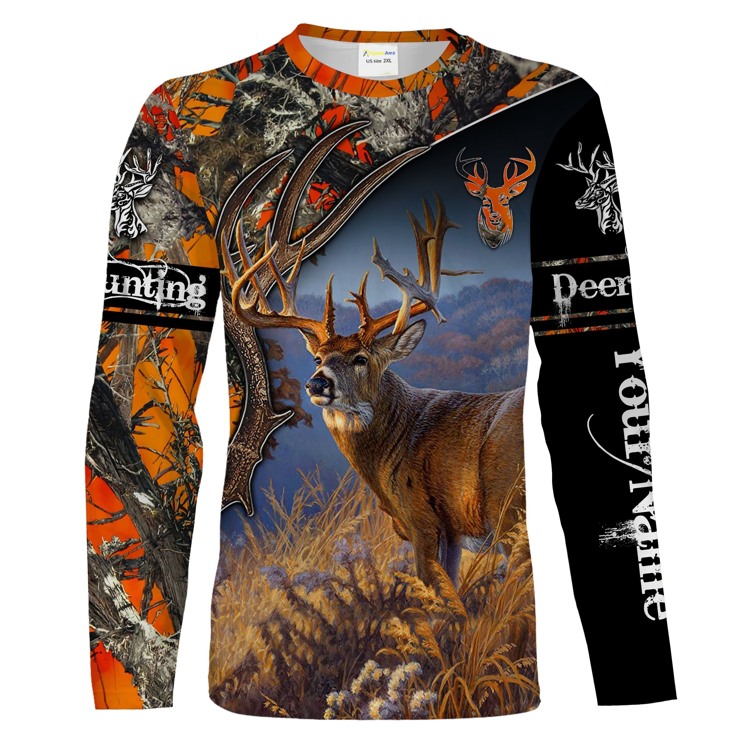 Deer Hunting Big Game Orange Camo Deer Skull Customize Name 3D All Over Printed Shirts, Personalized Hunting Gift – Nqs2168