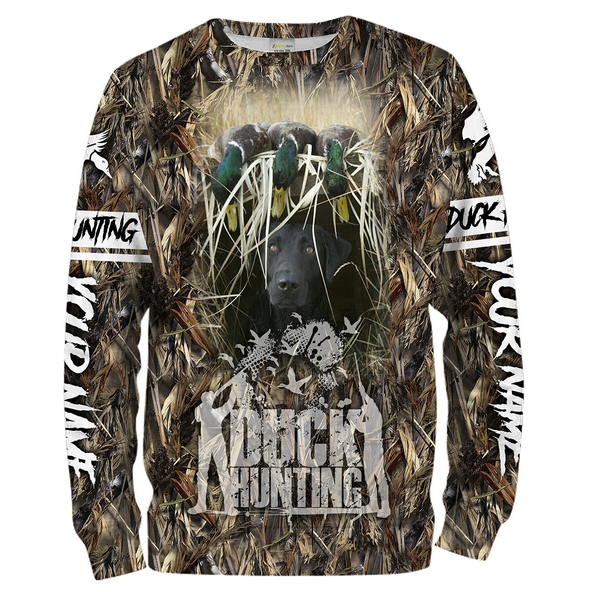 Duck Hunting With Black Lab Waterfowl Camo Custom Name 3D All Over Printed Shirts Personalized Hunting Gift For Hunter Nqs2025