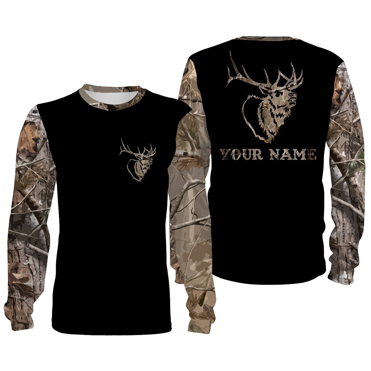 Elk Camouflage Custom Name All Over Print Shirts, Face Shield – Personalized Hunting Gifts – Fsd378