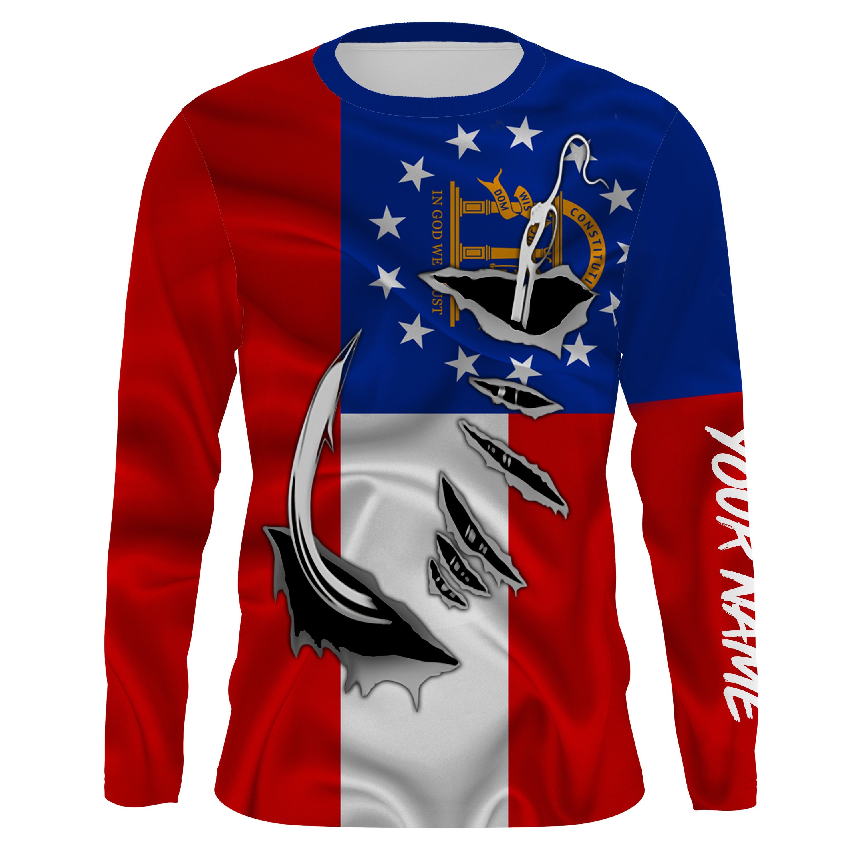 Ga Fishing 3D Fish Hook Georgia Flag Uv Protection Custom Long Sleeves Shirts Upf 30+ Personalized Fishing Gifts – Iph2029