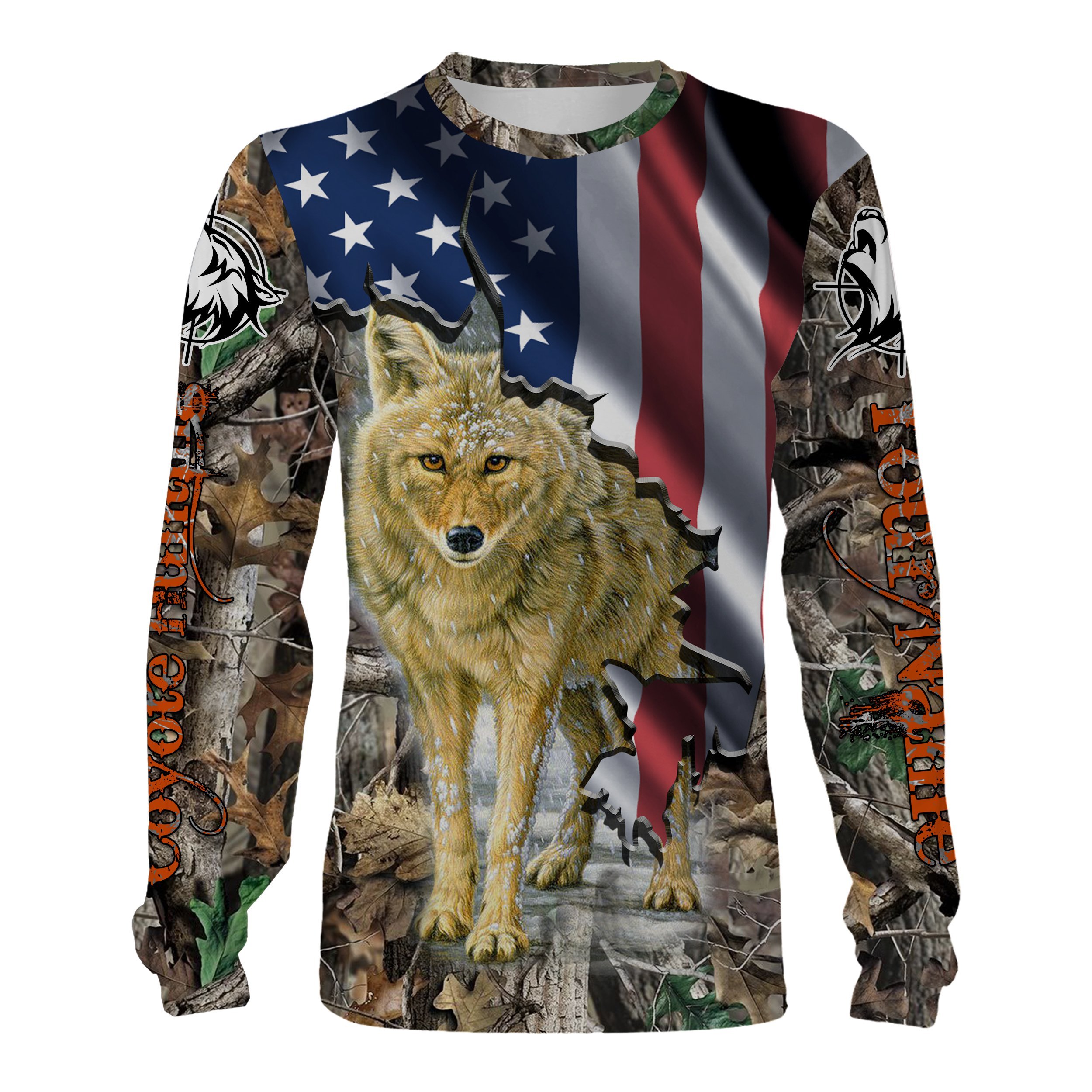 American Coyote Hunting Predator Camouflage Hunting Clothes Customize Name 3D All Over Printed Shirts Plus Size Nqs1042