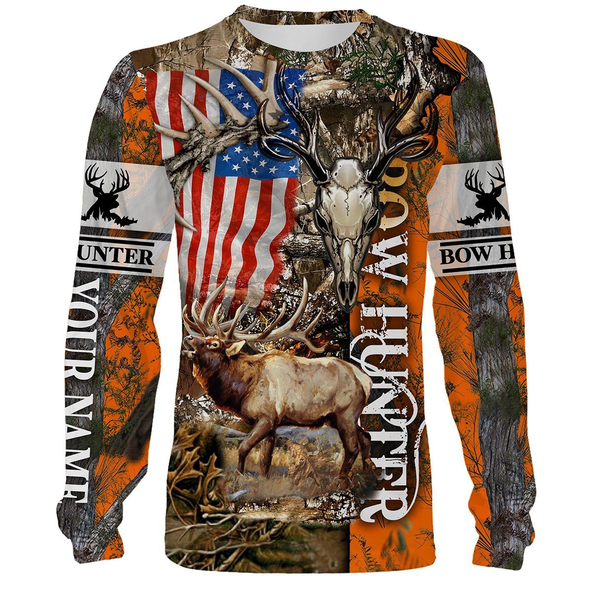 Bow Hunter Elk Hunting Skull Orange Camo Custom Hoodie, Zip Up, T Shirt, Long Sleeve, Tank Top Various Styles To Choose – Personalized Patriotic Gift Ideas For Hunting Lovers – Iph1505