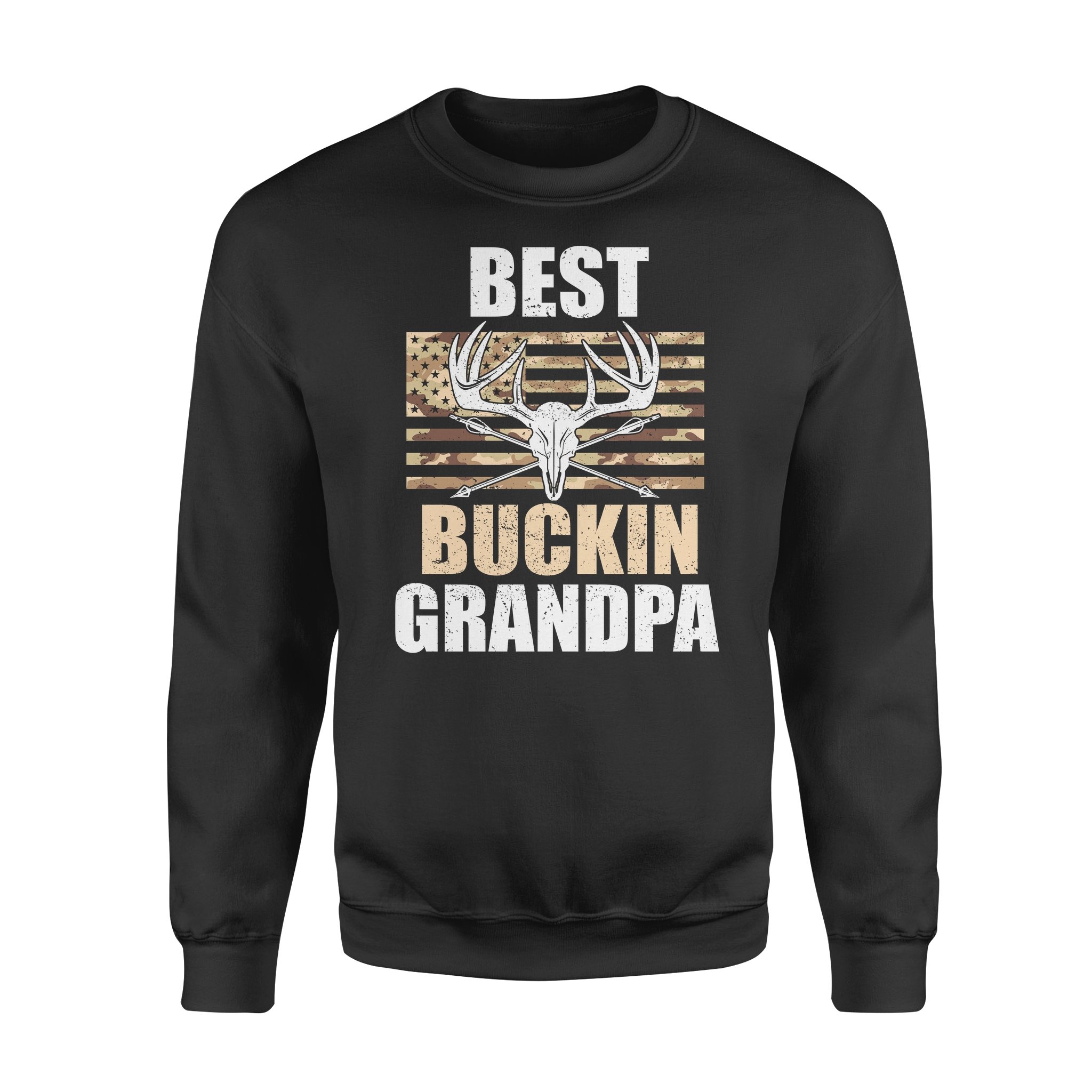 Best Buckin Grandpa American Flag 4Th July Camo Hunting Shirts, Deer Skull Hunting Shirt, Gift For Grandfather, Grandpa D02 Nqs1408 – Standard Crew Neck Sweatshirt