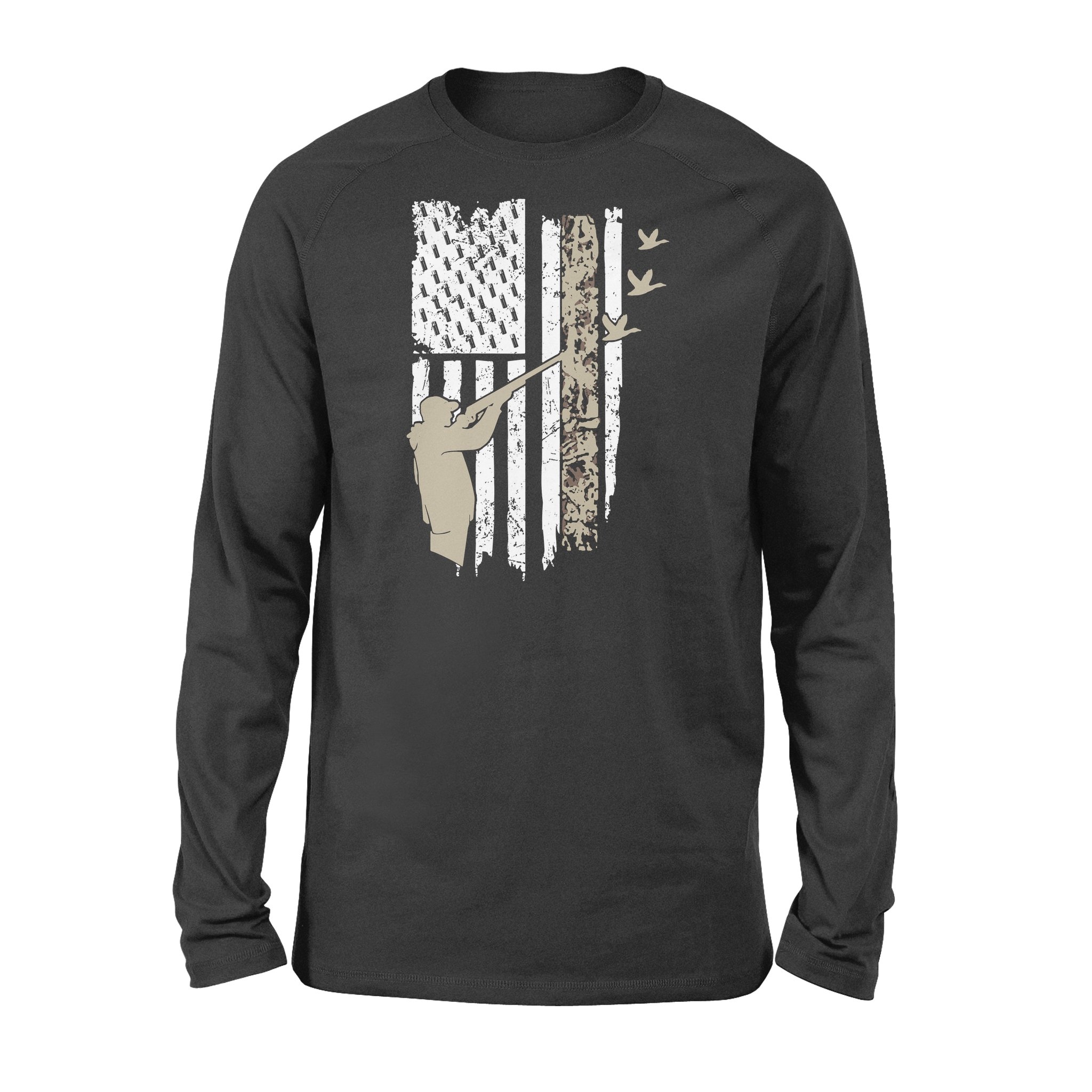 Duck Hunting American Flag Long Sleeve Shirts For Duck Hunters, Patriotic Waterfowl Hunting Shirts Gifts For Hunters – Iphw241