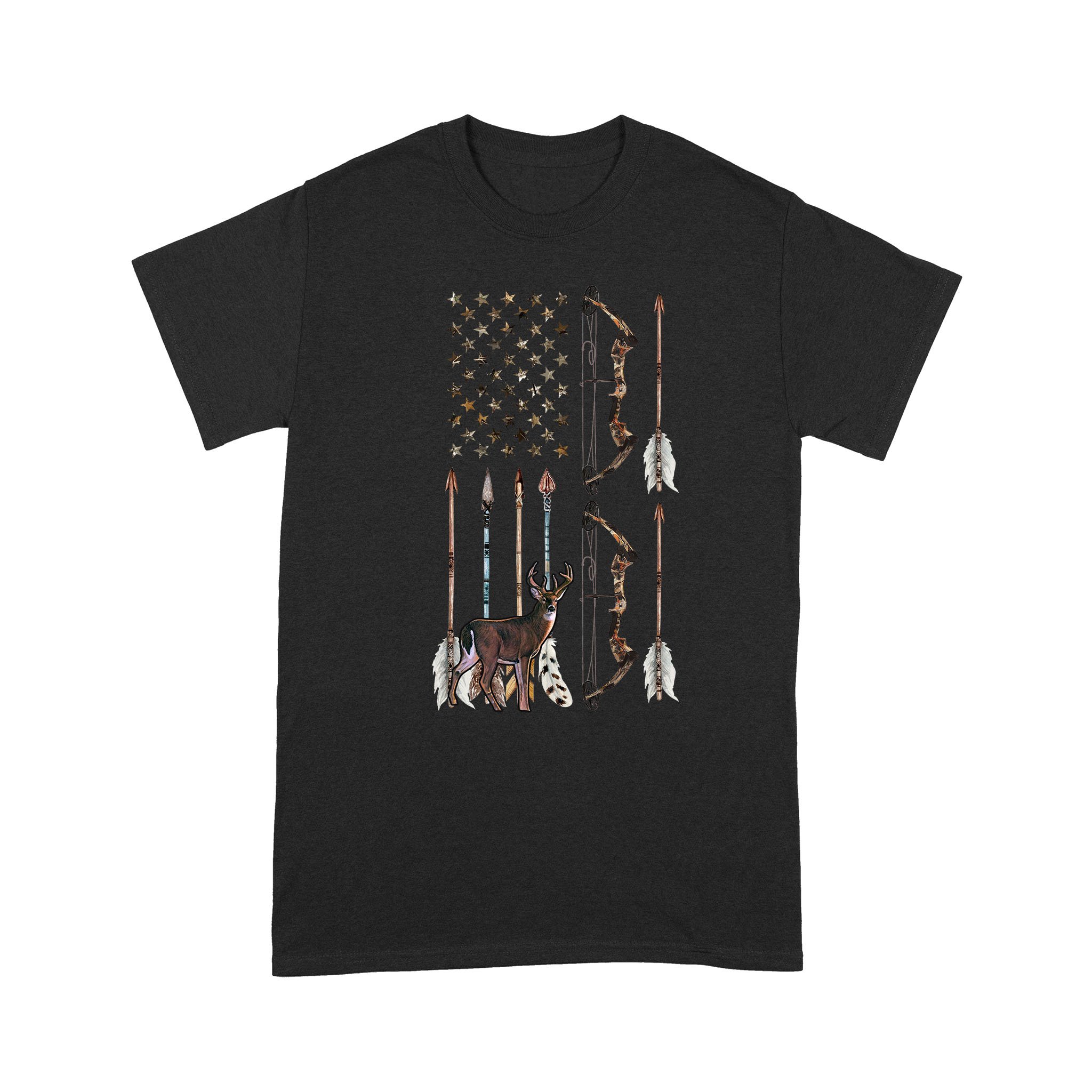 Bow hunting Deer camo hunter American US flag shirt NQSD209 – Standard T-shirt