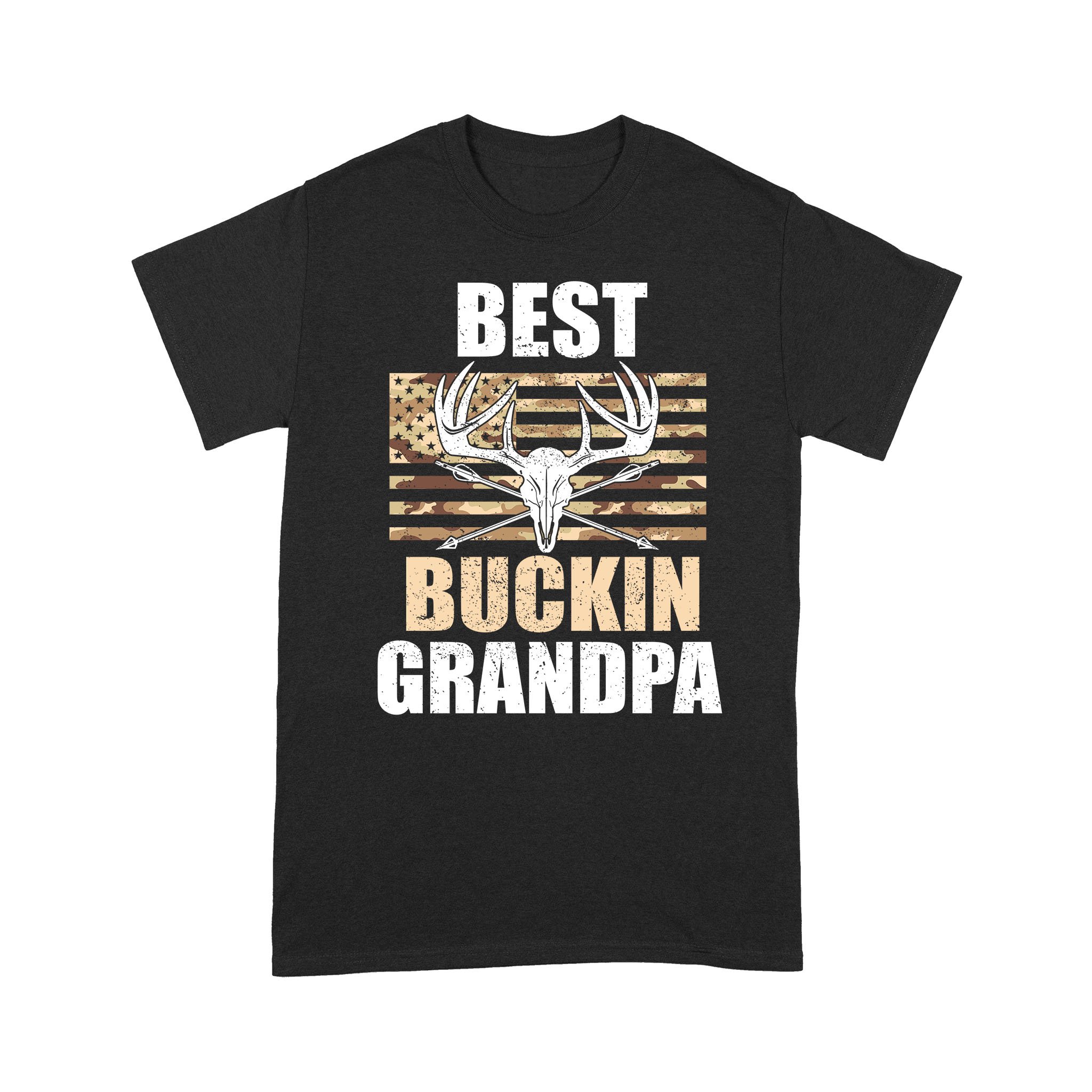 Best buckin grandpa American flag camo hunting shirts, deer skull hunting shirt, gift for grandfather, grandpa D02 NQS1408 – Standard T-shirt