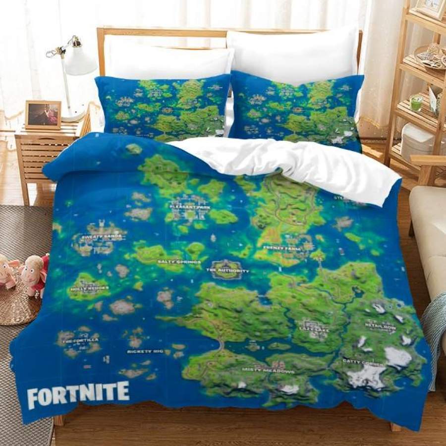 Fortnite Chapter2 Season3 Map #3 Duvet Cover Quilt Cover Pillowcase Bedding Set Bed Linen Home Bedroom Decor