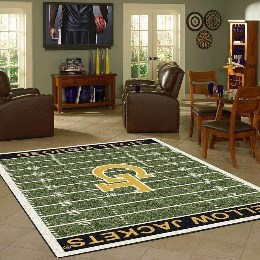 Georgia Tech Yellow Jackets Home Field Area Rug, Football Team Logo Carpet, Living Room Rugs Floor Decor F102179