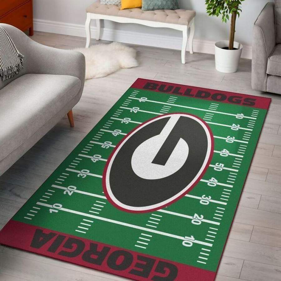 Georgia Bulldogs Area Rug, Football Team Logo Carpet, Living Room Rugs Floor Decor F10214