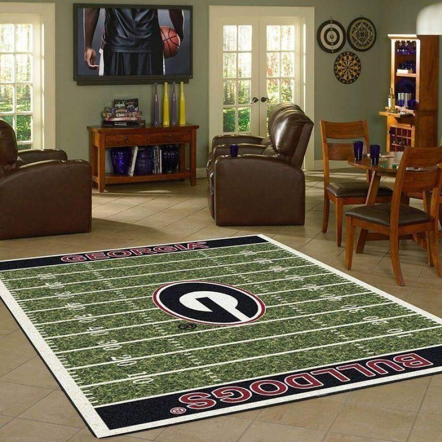 Georgia Bulldogs Home Field Area Rug, Football Team Logo Carpet, Living Room Rugs Floor Decor F102145