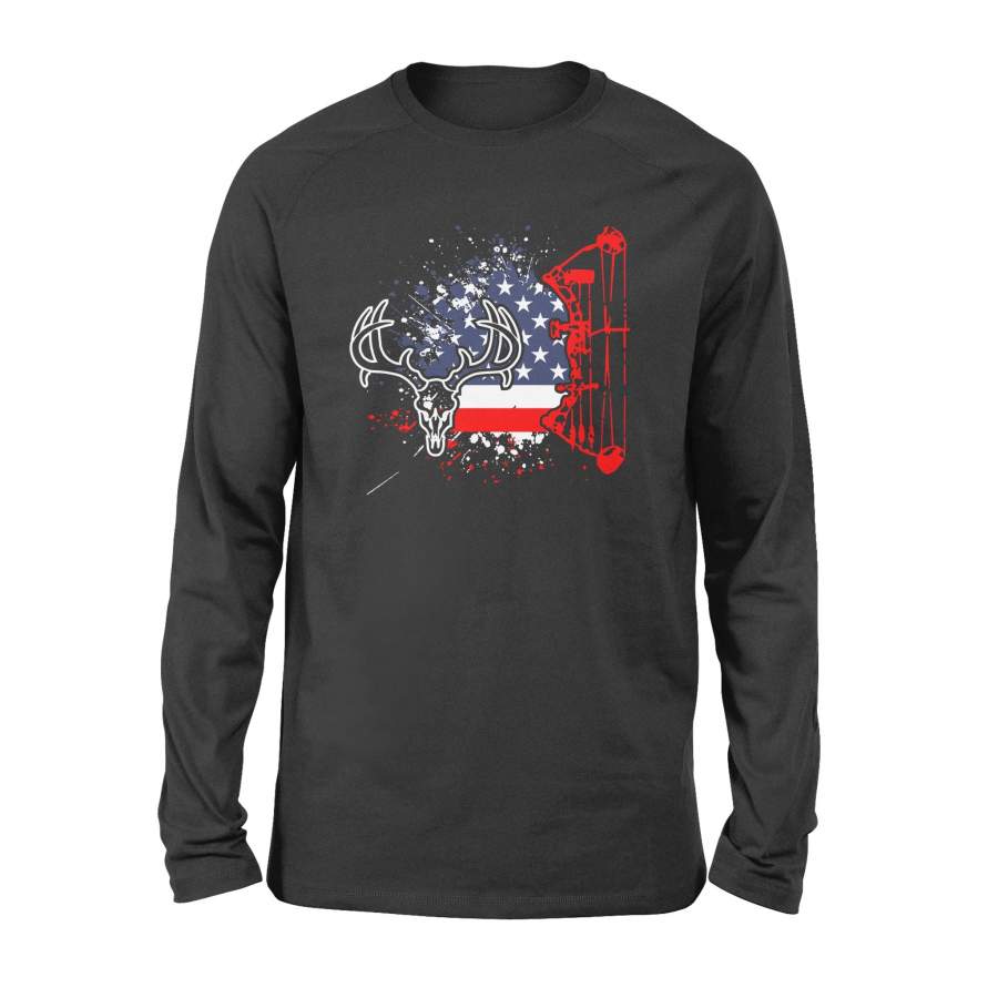 Hunting Deer USA American Flag Gift For Deer Hunters Long Sleeve