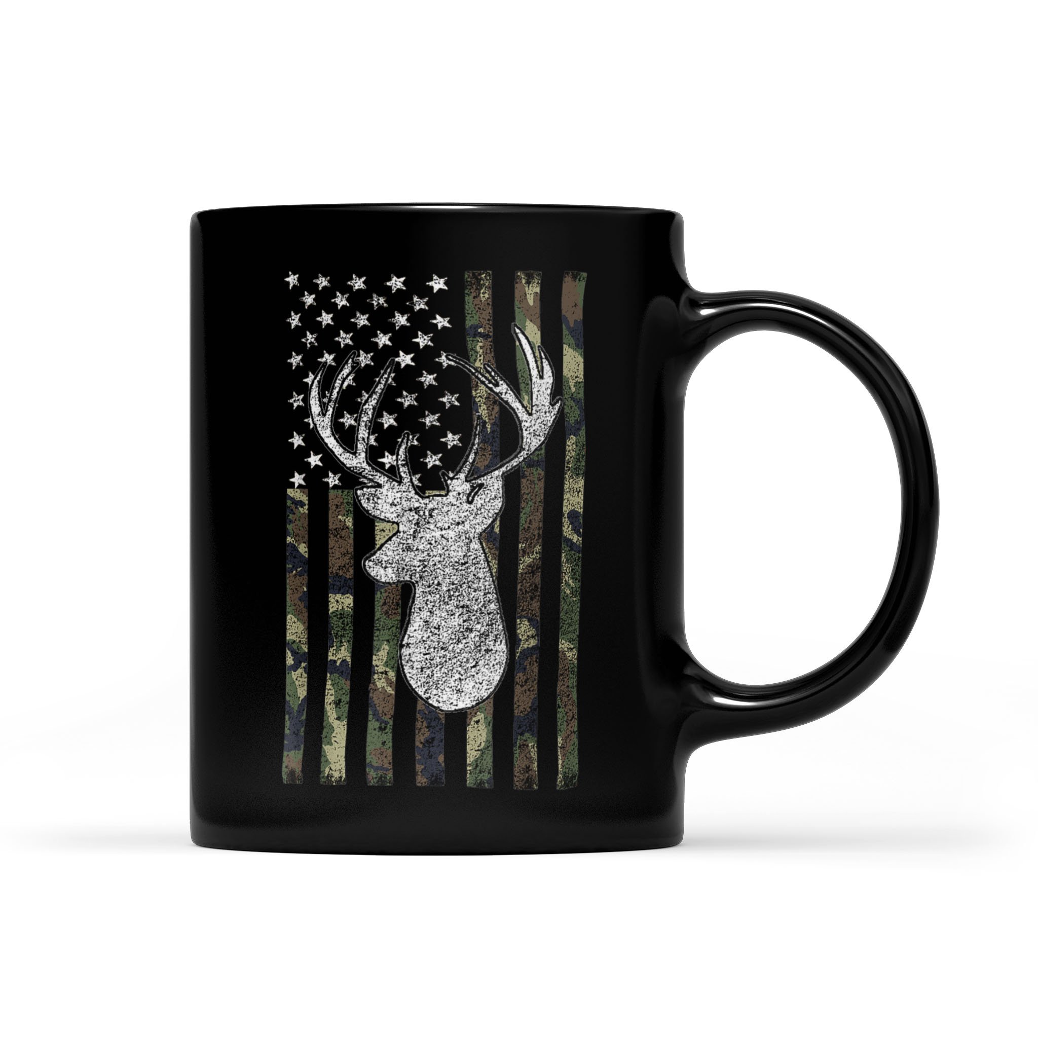 American Camouflage USA Flag Whitetail Buck Deer Hunting – Black Mug