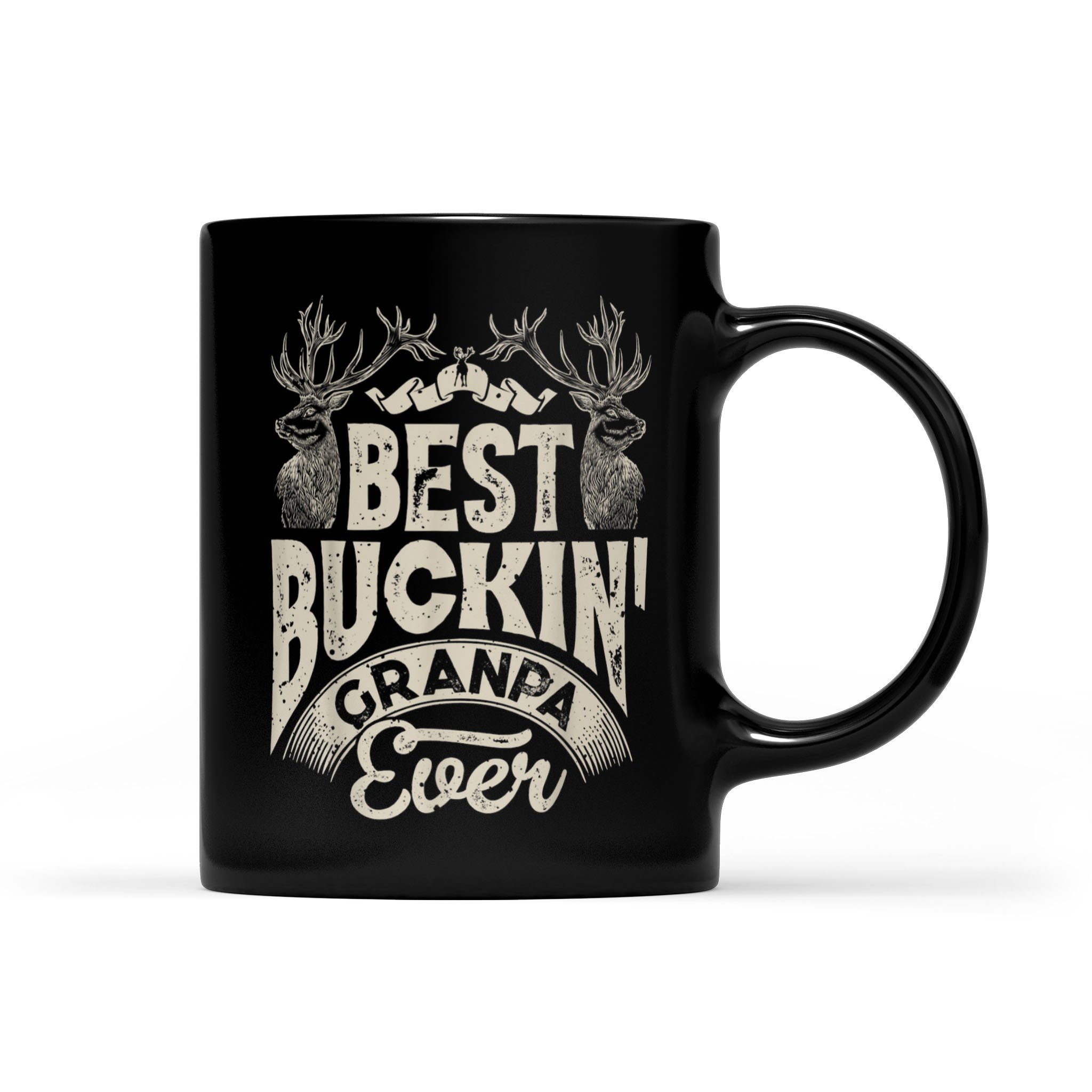 Best Buckin Grandpa Ever Hunting Hunter Bucking Dad – Black Mug