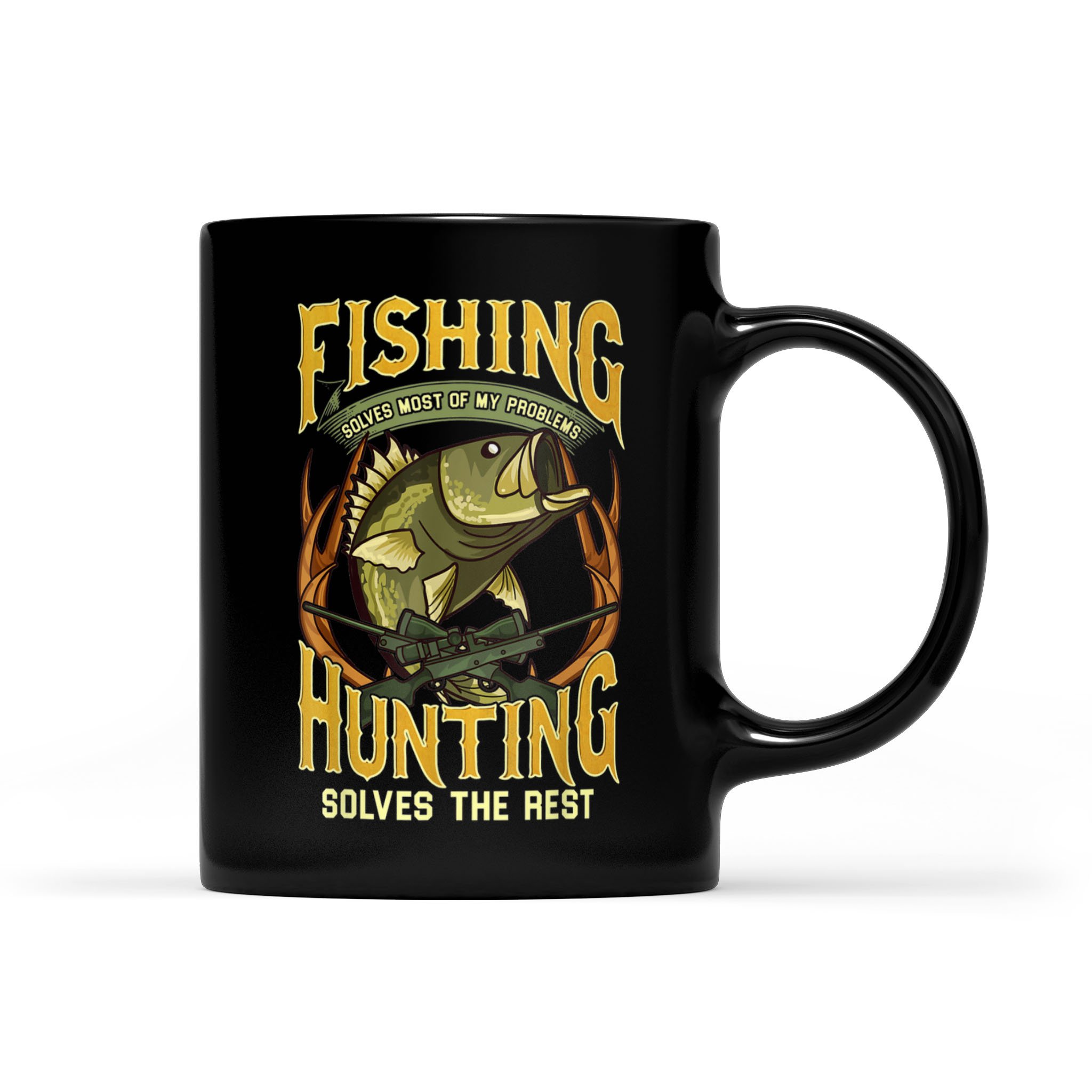 Fishing And Hunting Funny Fisherman Hunter – Black Mug