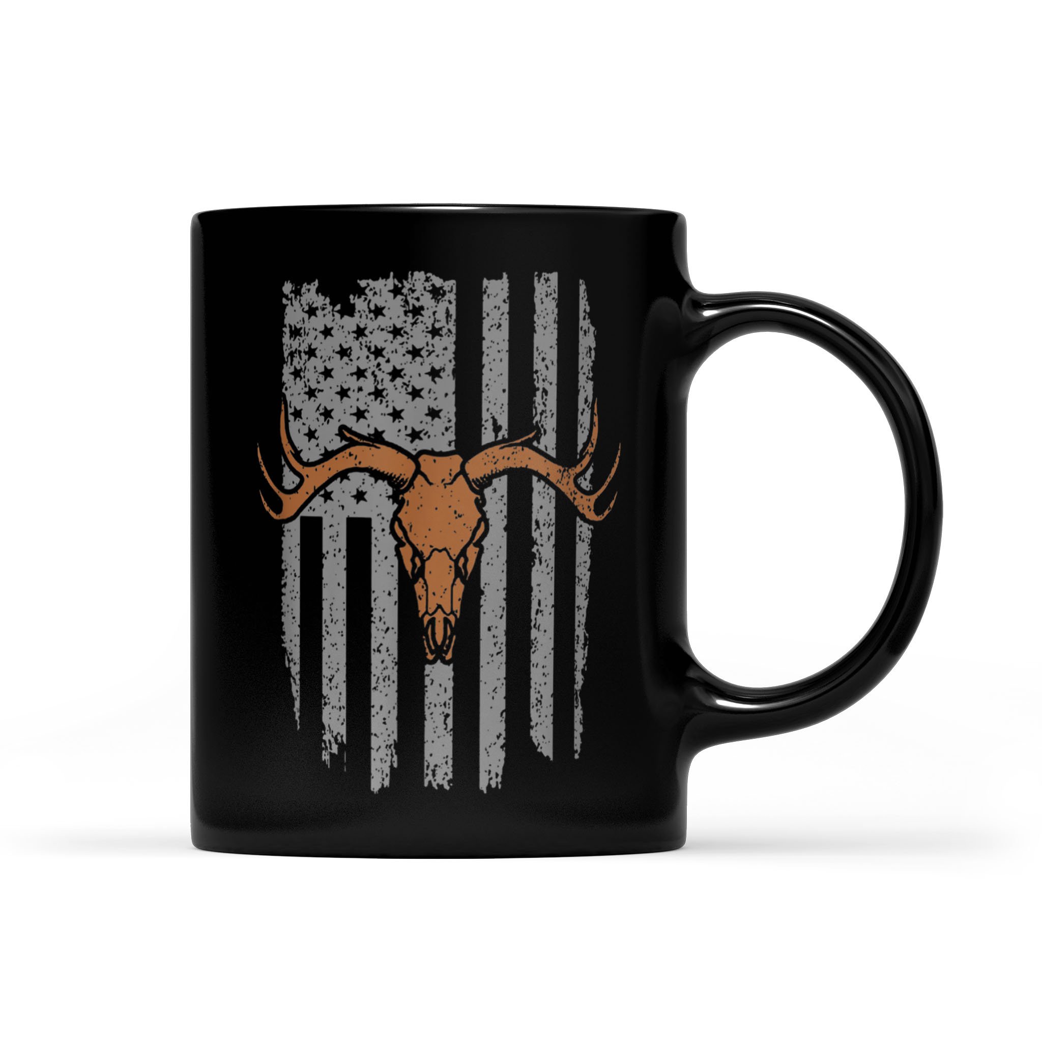 Hunting Deer Skull American Flag Funny Gift Idea – Black Mug