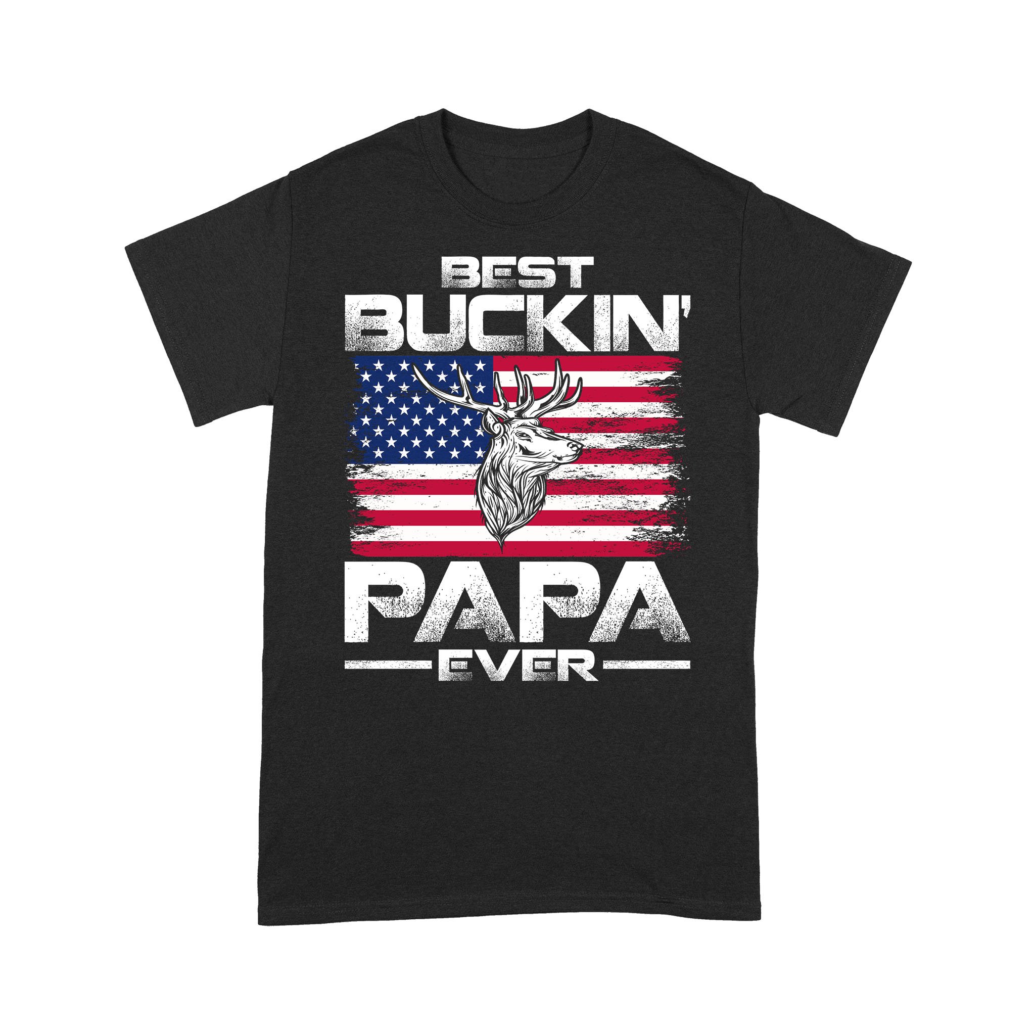 Deer Hunting Best Buckin Papa Ever USA Flag – Standard T-shirt