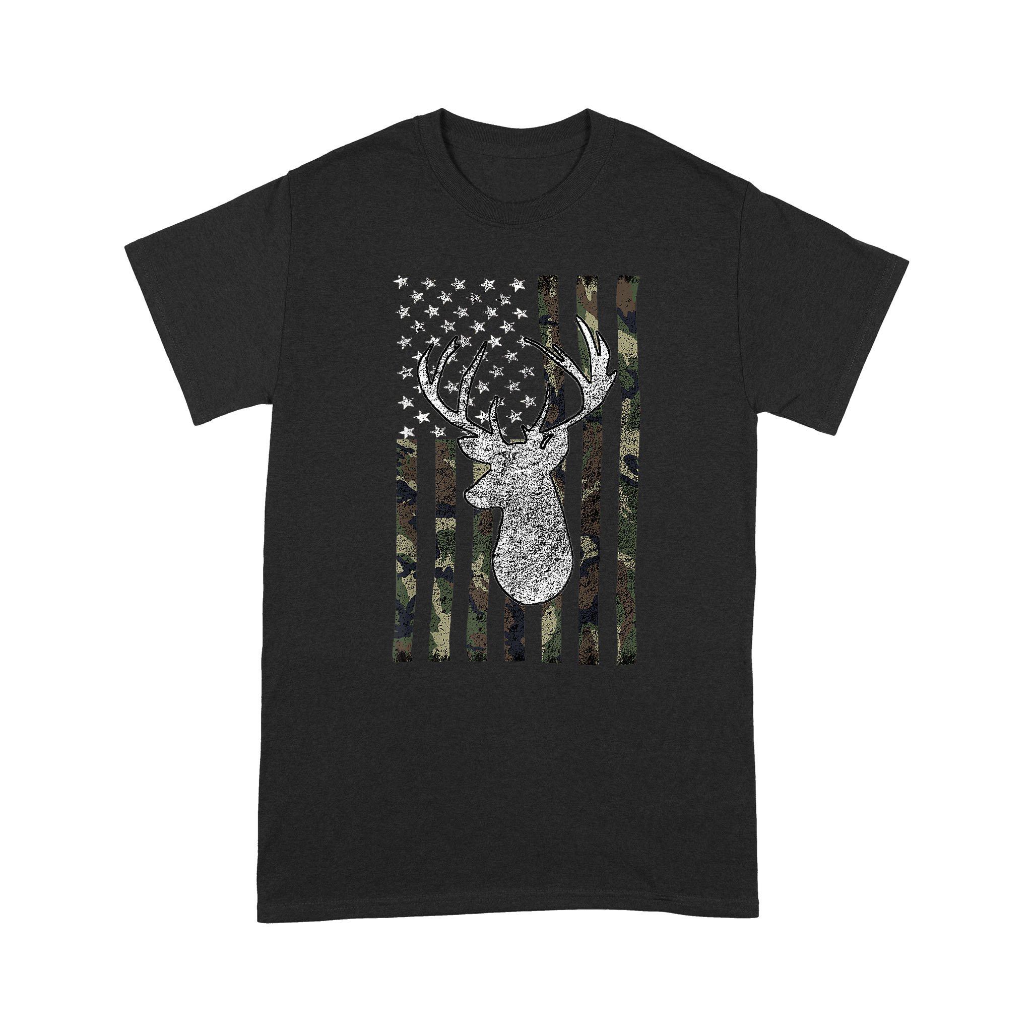 American Camouflage USA Flag Whitetail Buck Deer Hunting – Standard T-shirt