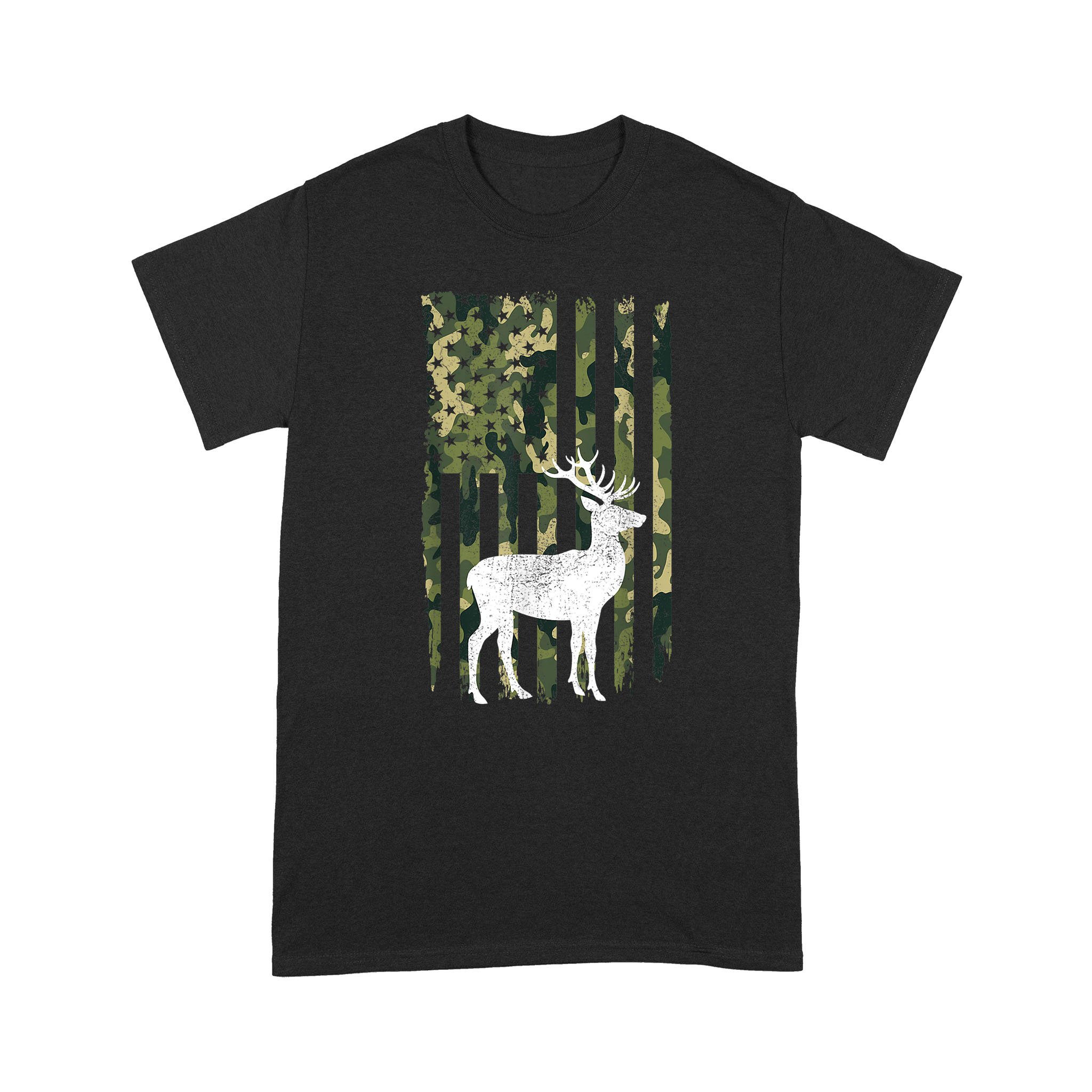 Hunting Gift Deer Hunting Camo American Flag – Standard T-shirt