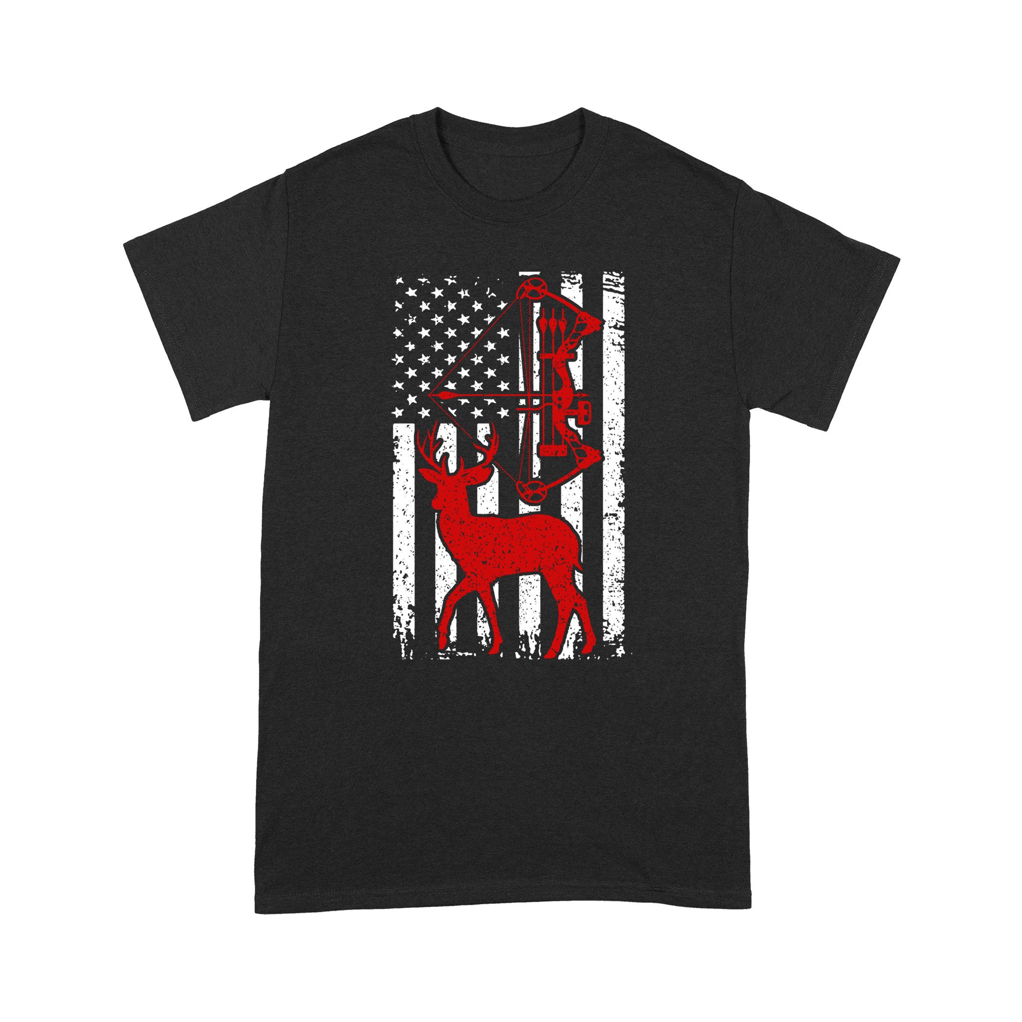 Funny Gift Idea Bow Hunting Deer American Flag – Standard T-shirt