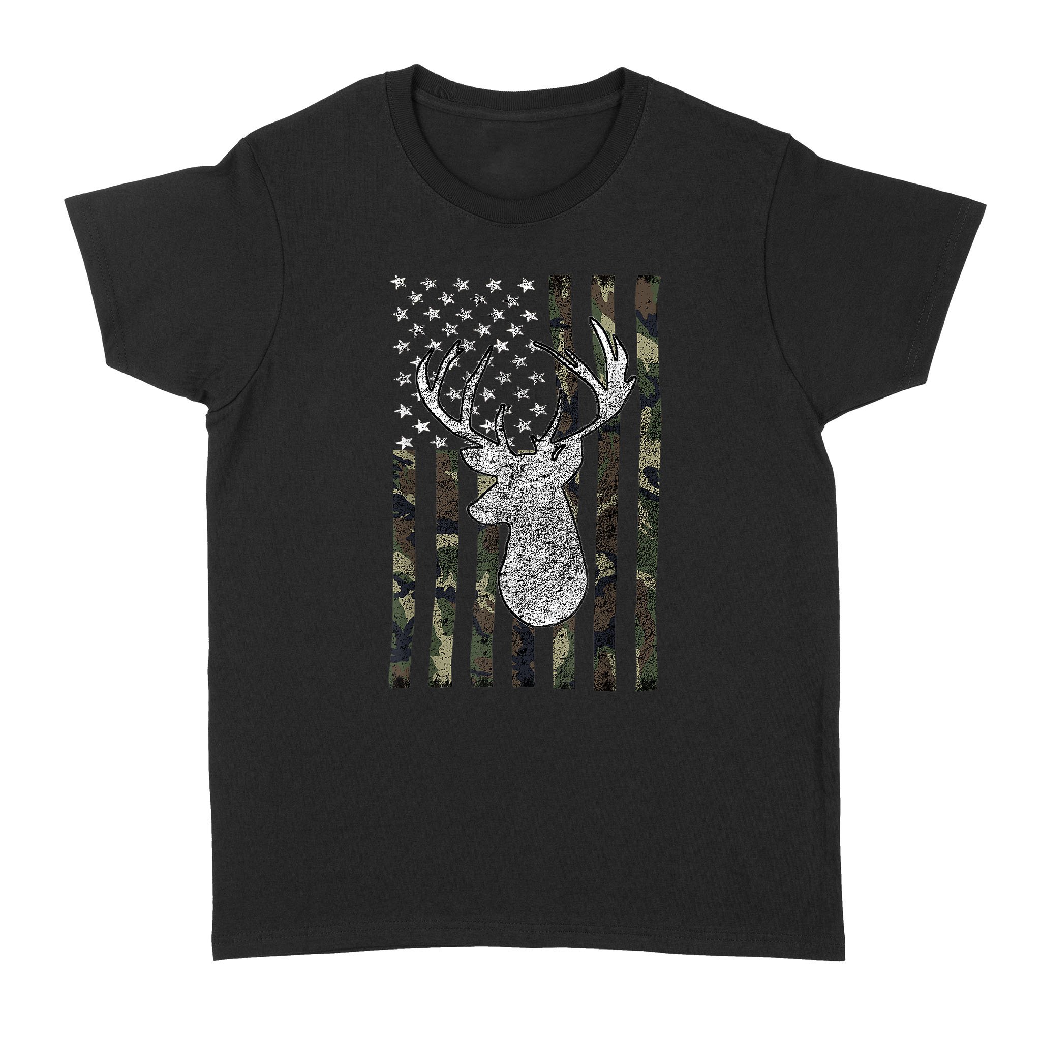 American Camouflage USA Flag Whitetail Buck Deer Hunting – Standard Women’s T-shirt