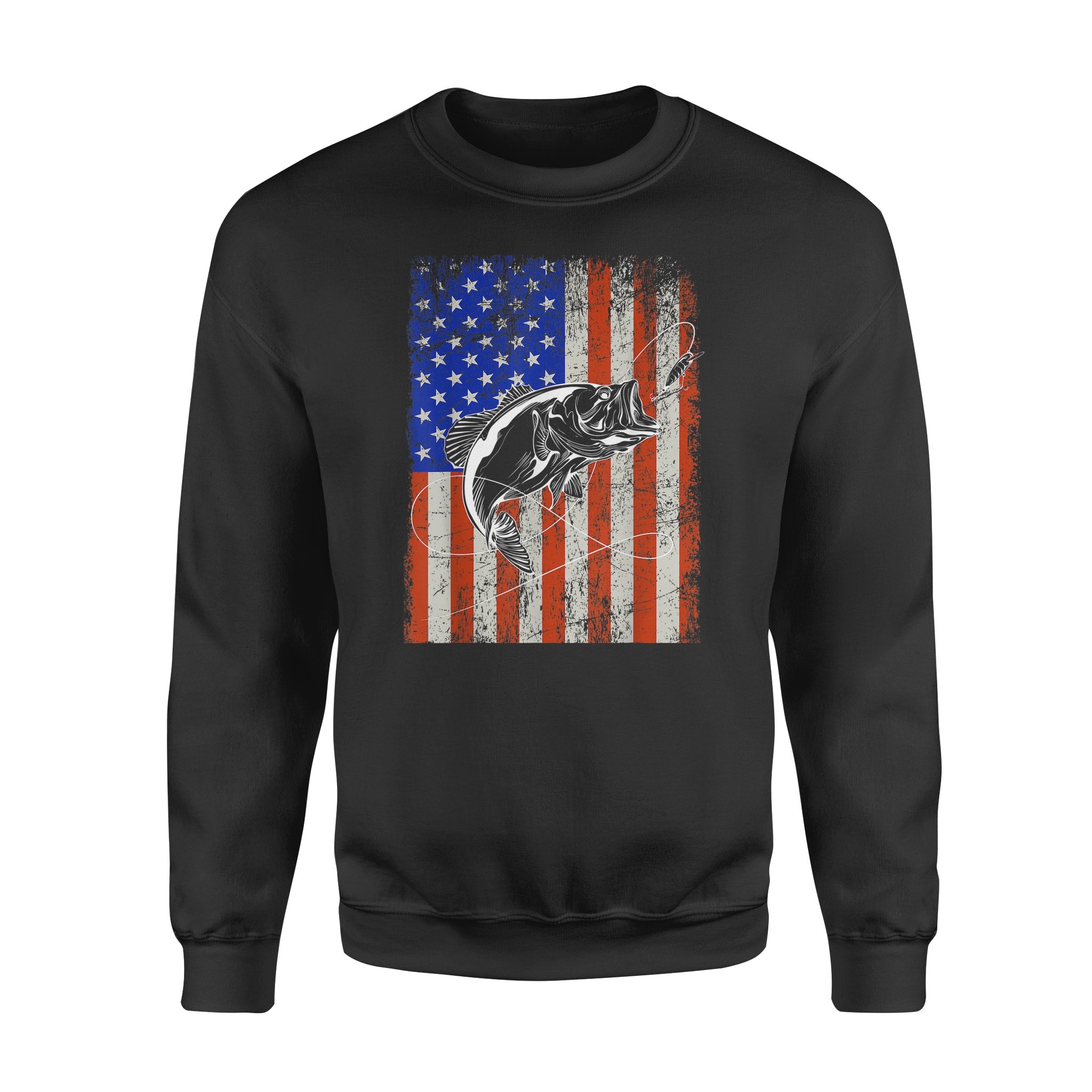 Fishing USA America Fish Hunting Camping Nature Gift Idea – Standard Crew Neck Sweatshirt