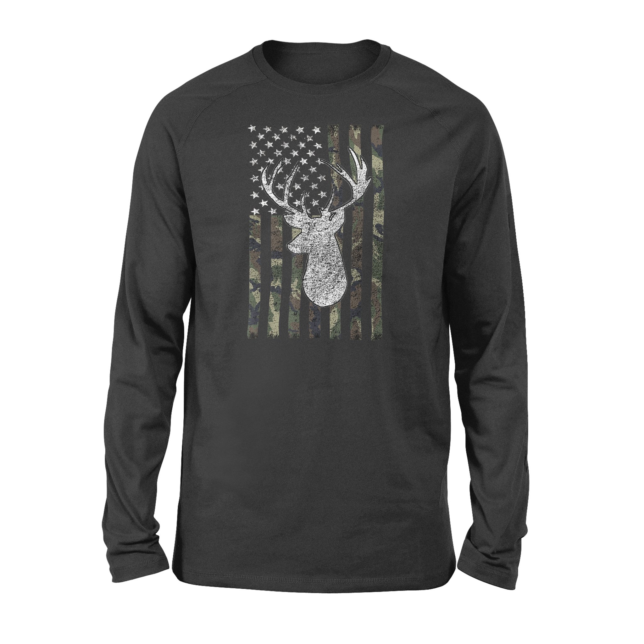 American Camouflage USA Flag Whitetail Buck Deer Hunting – Standard Long Sleeve