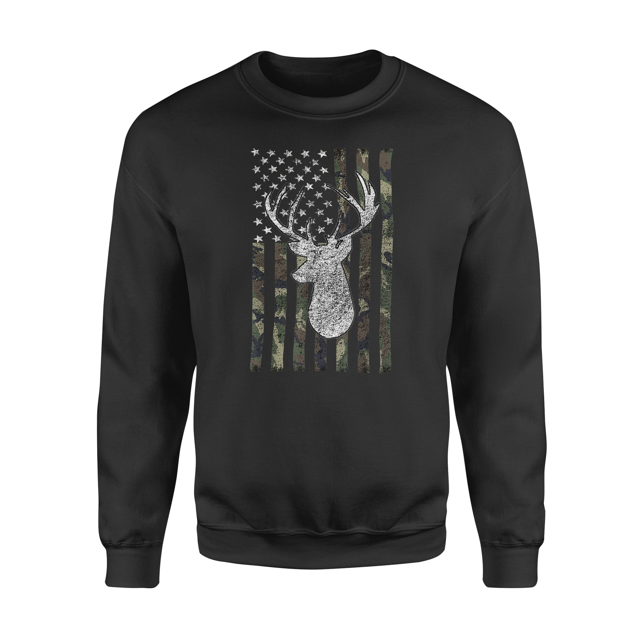 American Camouflage USA Flag Whitetail Buck Deer Hunting – Standard Crew Neck Sweatshirt