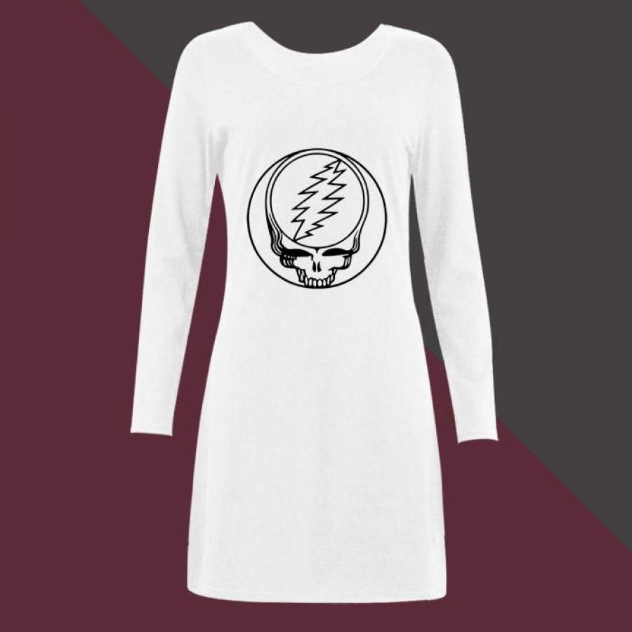 Black White Grateful Dead Women Long Sleeve Nightdress | Teesmarvel