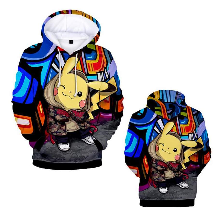 Cool 3D Pokemon Character Printed Long Sleeve Pullover Hoodie Pikachu Hooded Sweatshirt