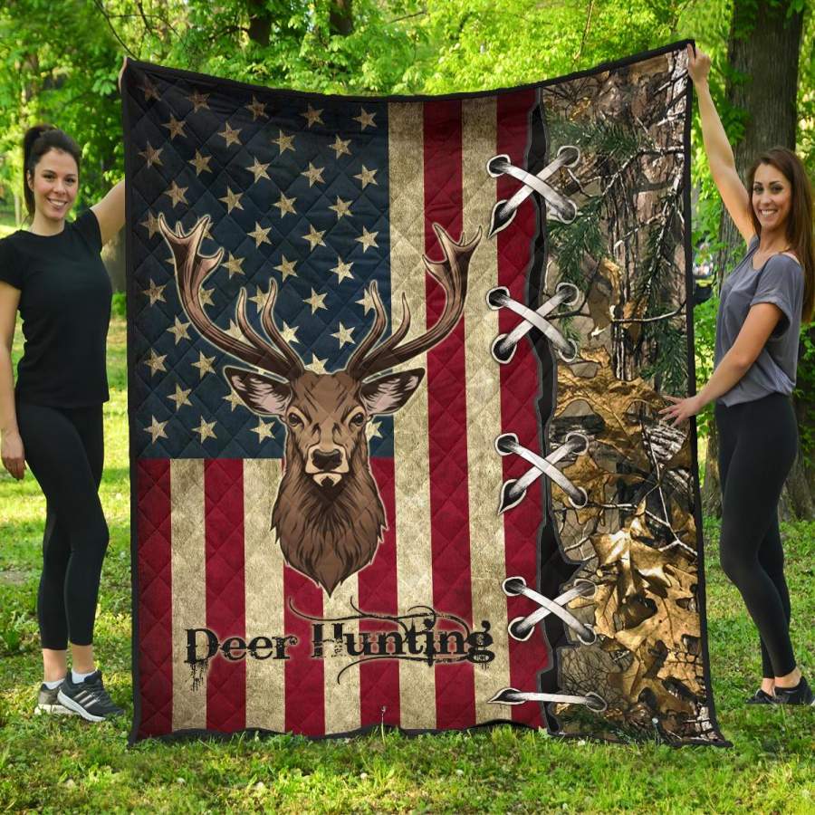 Deer Hunting USA Flag 3D Quilt