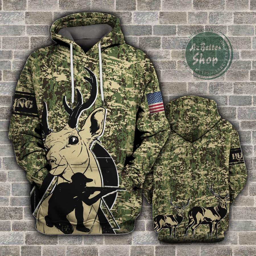 Hunting Deer USA Camo 3D Hoodie