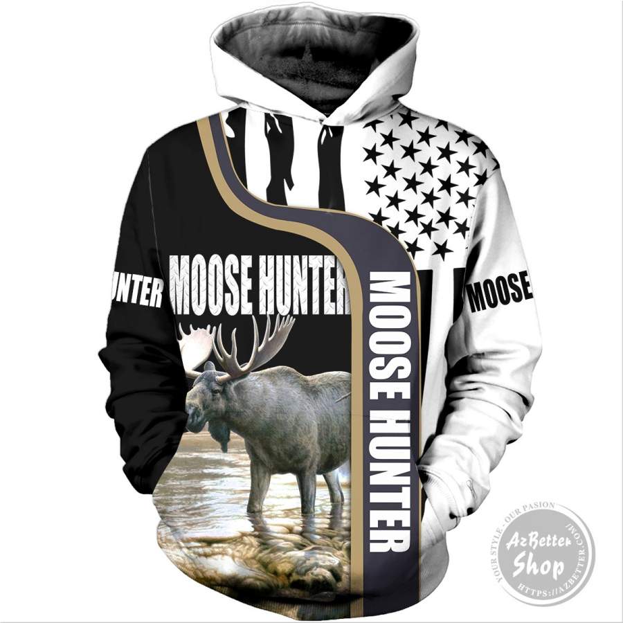 Hunting Moose Hunt US American 3D Hoodie