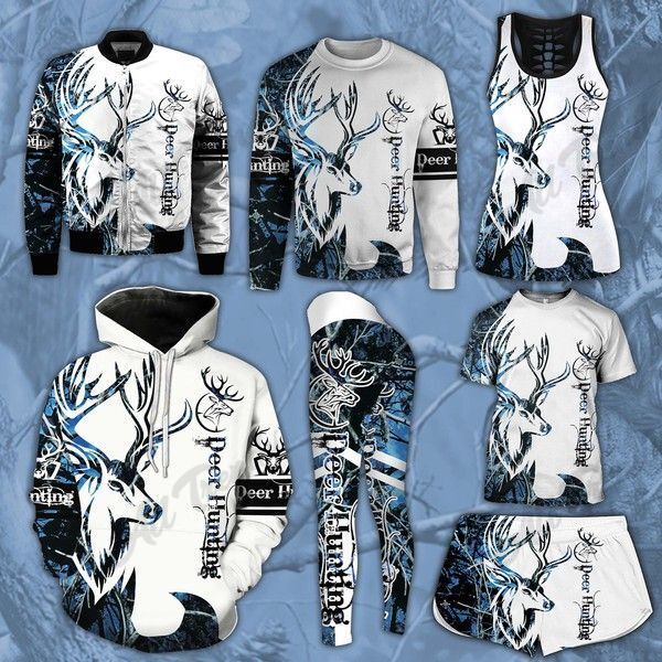 Blue Deer Hunting Hoodie T-shirt Boomber Sweater Tank Top Short Legging 3D